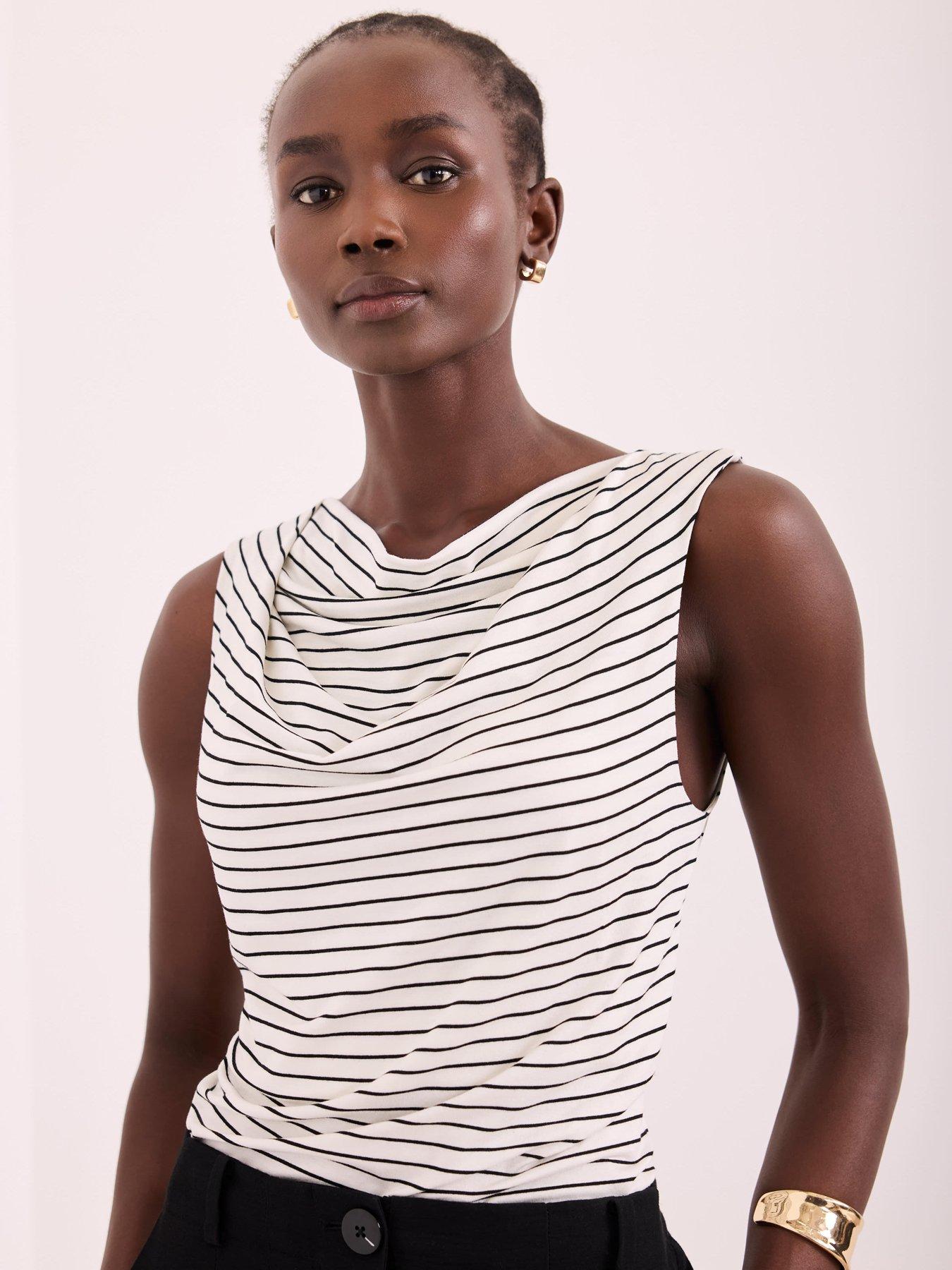 Mint Velvet Striped Sleeveless Top - White