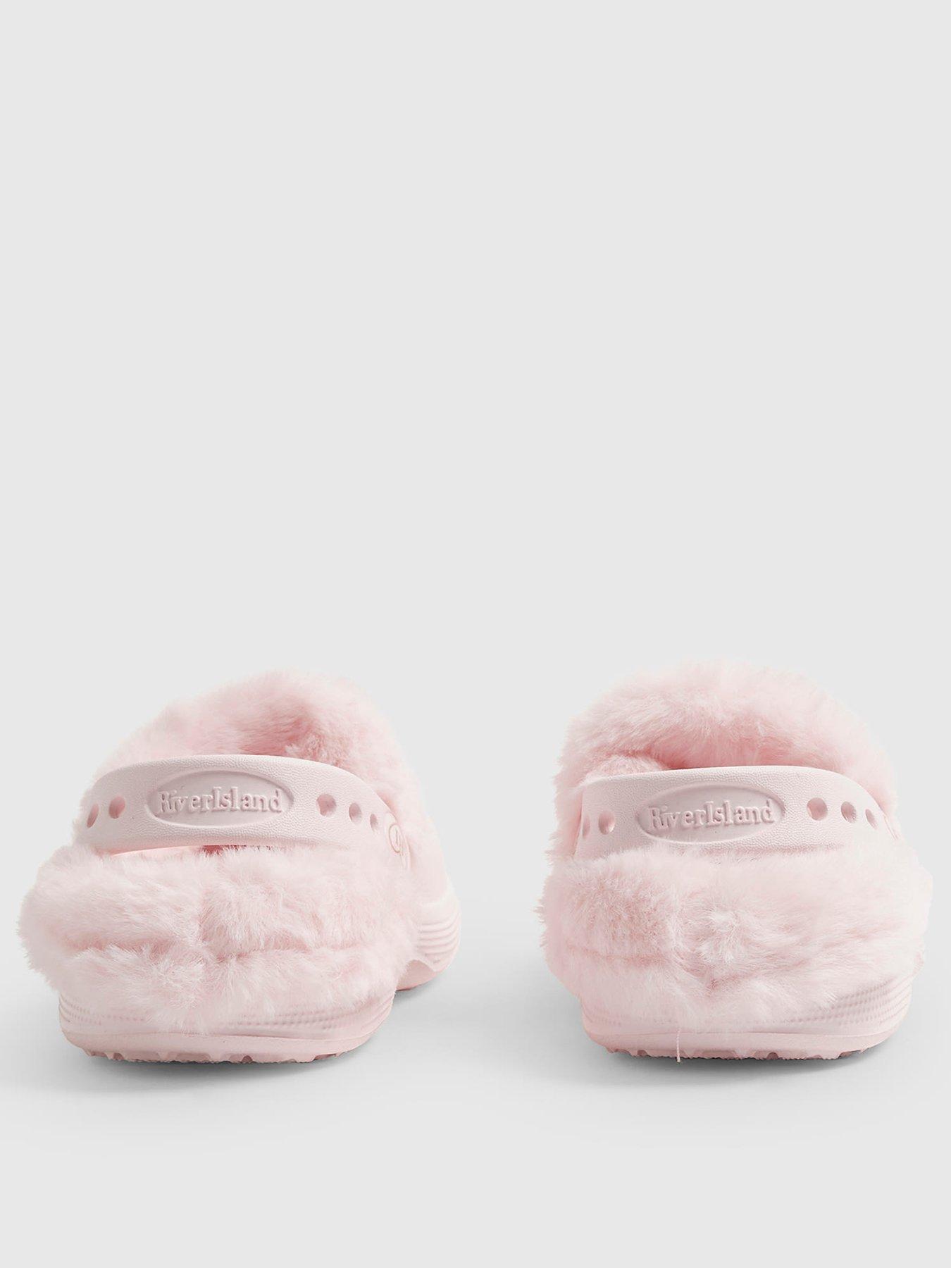 Image 2 of 4 of River Island Mini Girls Faux Fur Lined Bow Clogs - Pink
