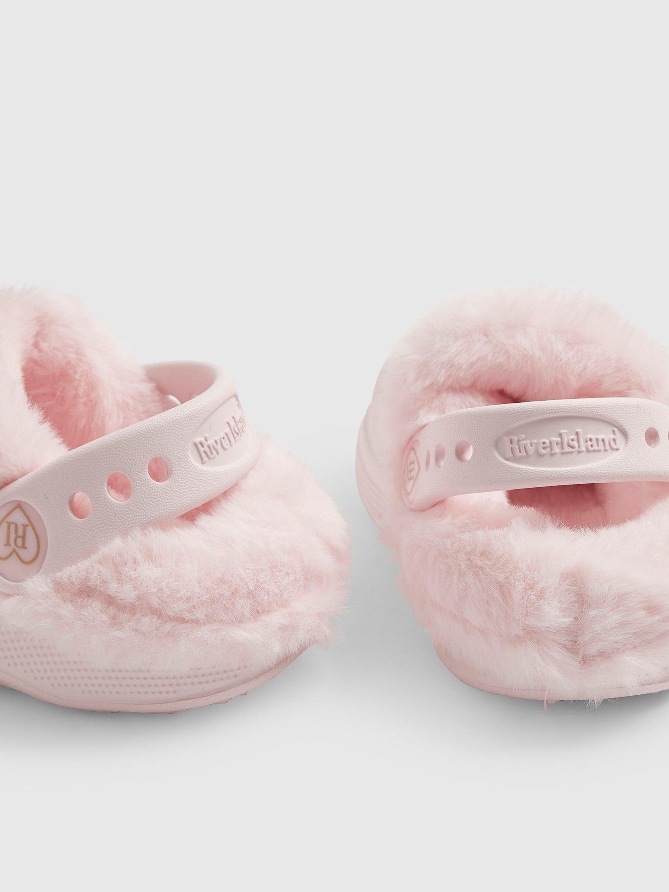 Image 3 of 4 of River Island Mini Girls Faux Fur Lined Bow Clogs - Pink