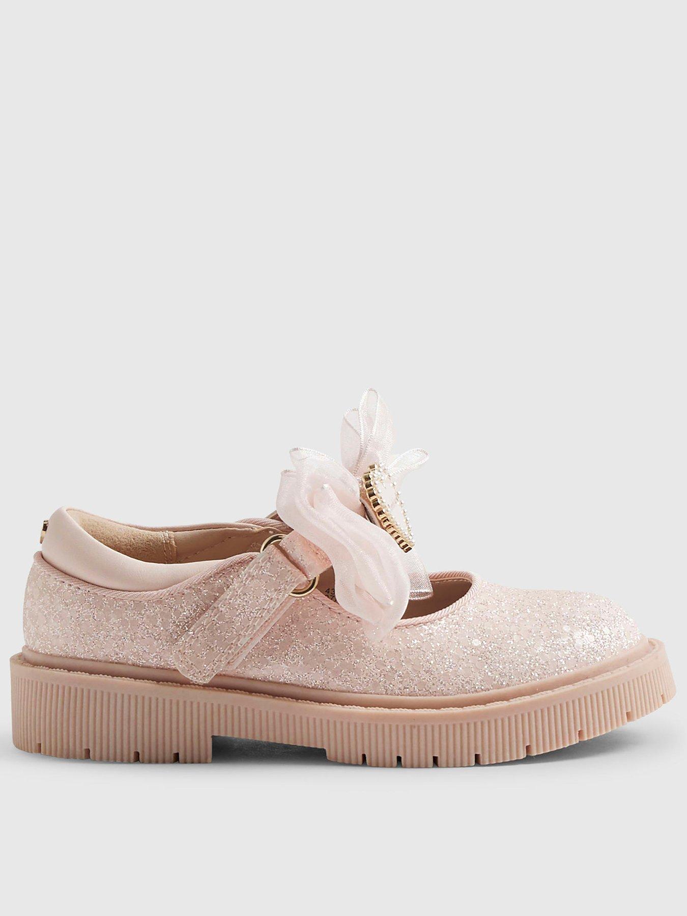 Image 1 of 5 of River Island Mini Mini Girls Glitter Mary Jane Shoes - Pink