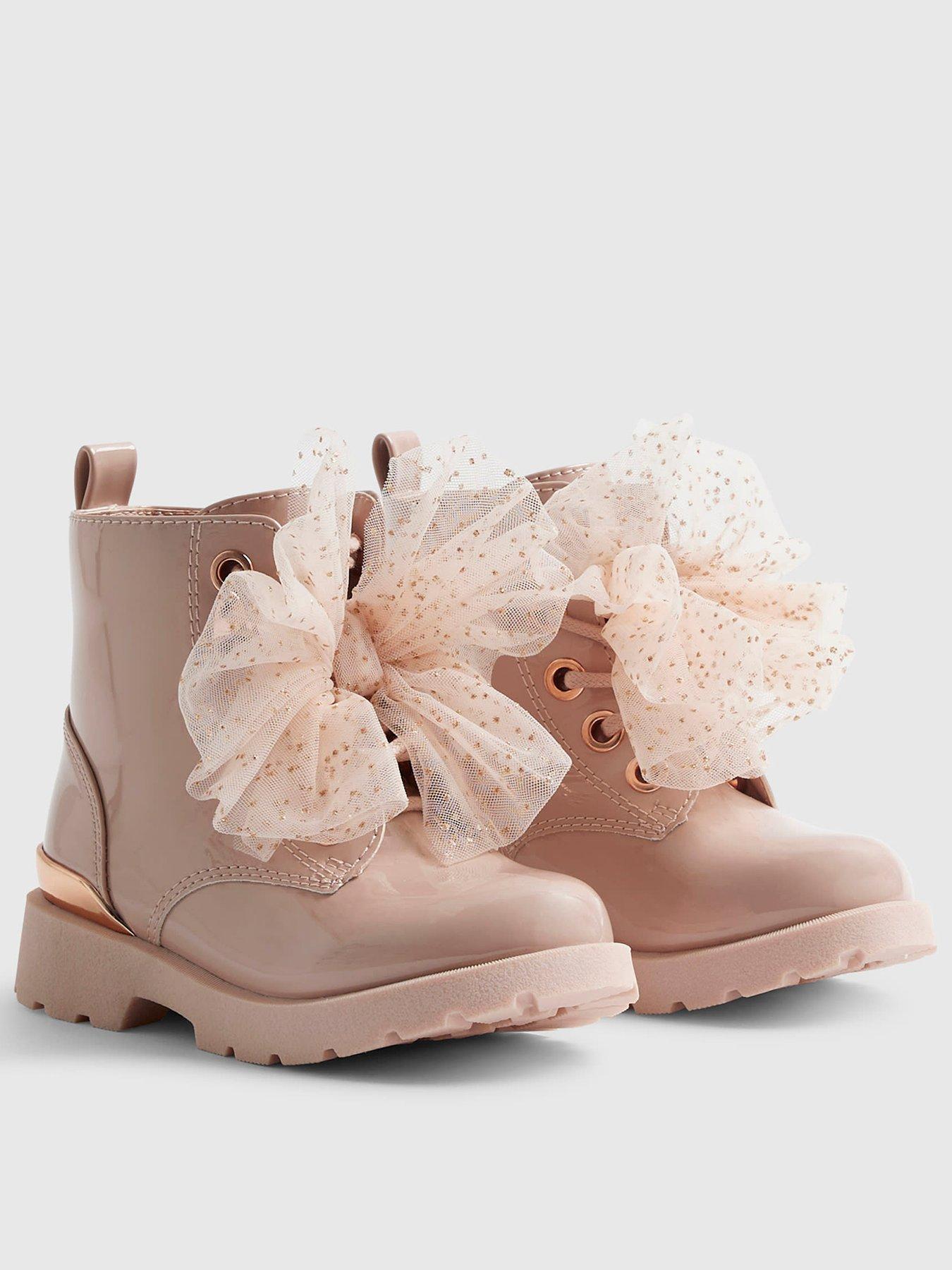 River Island Mini Girls Lace-Up Bow Detail Boots - Pink