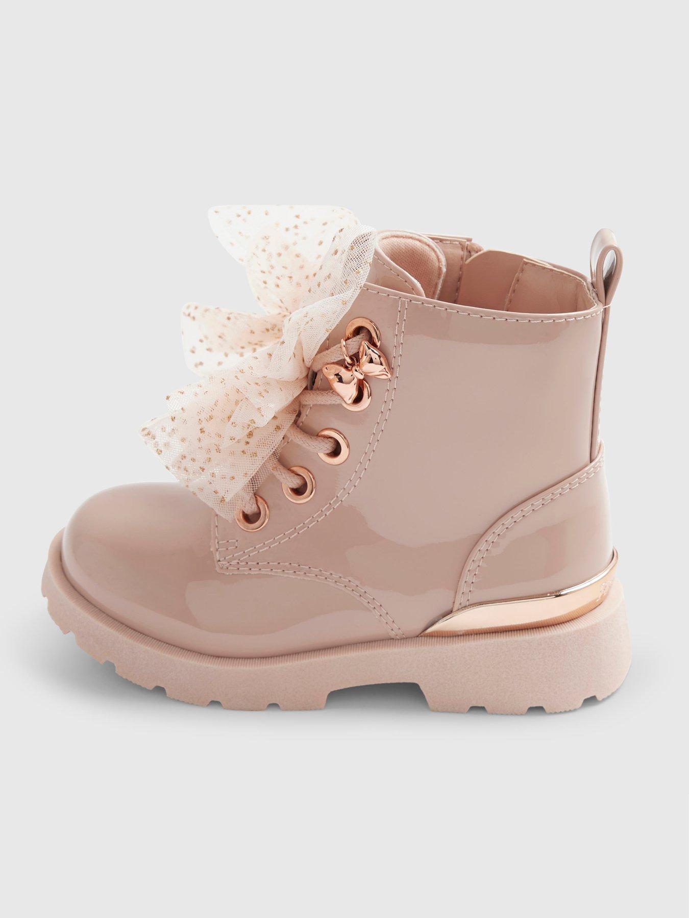 Image 5 of 5 of River Island Mini Girls Lace-Up Bow Detail Boots - Pink
