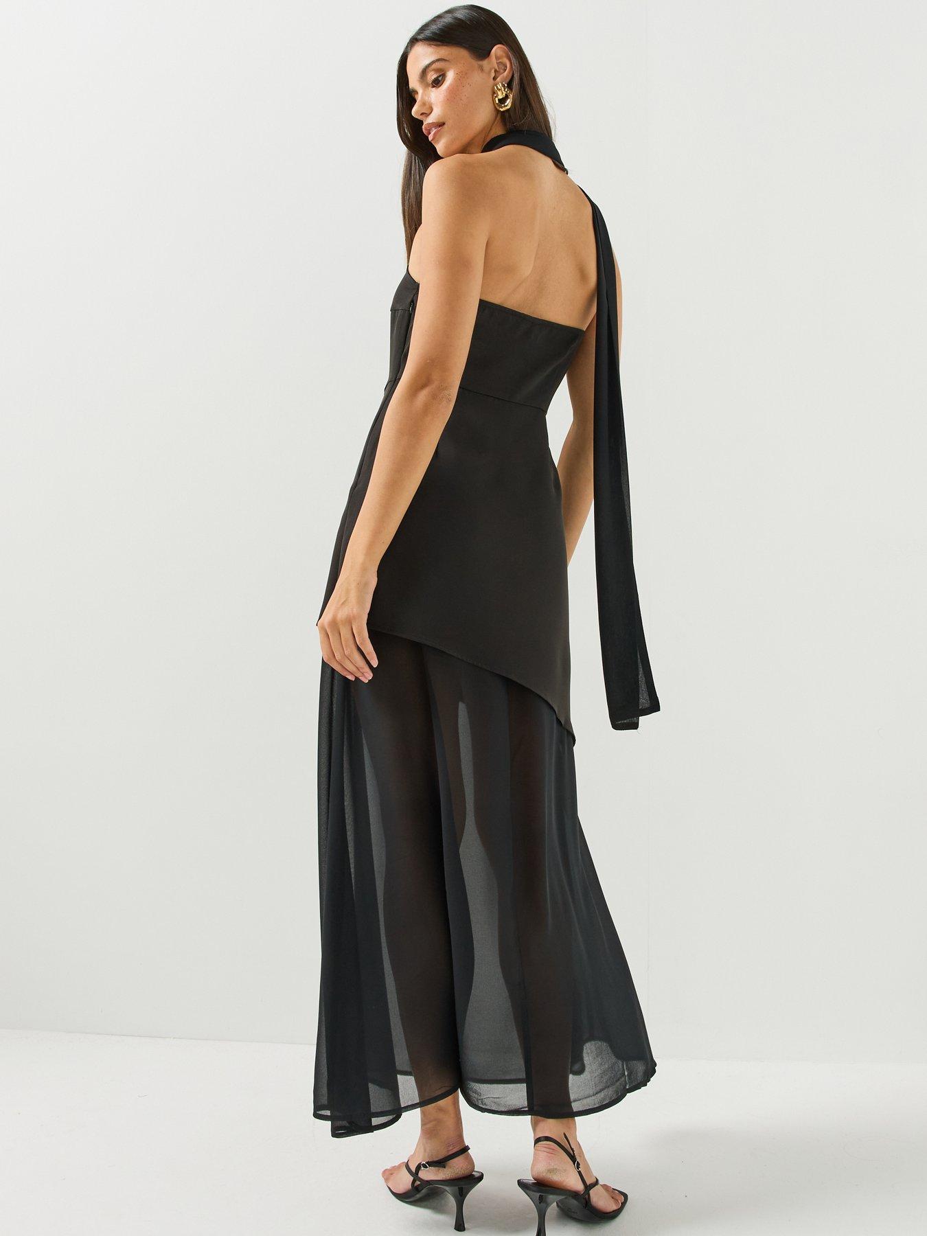 Image 2 of 5 of Vero Moda Womens Jivo Layered Scarf Detail Bandeau Maxi Dress - Black