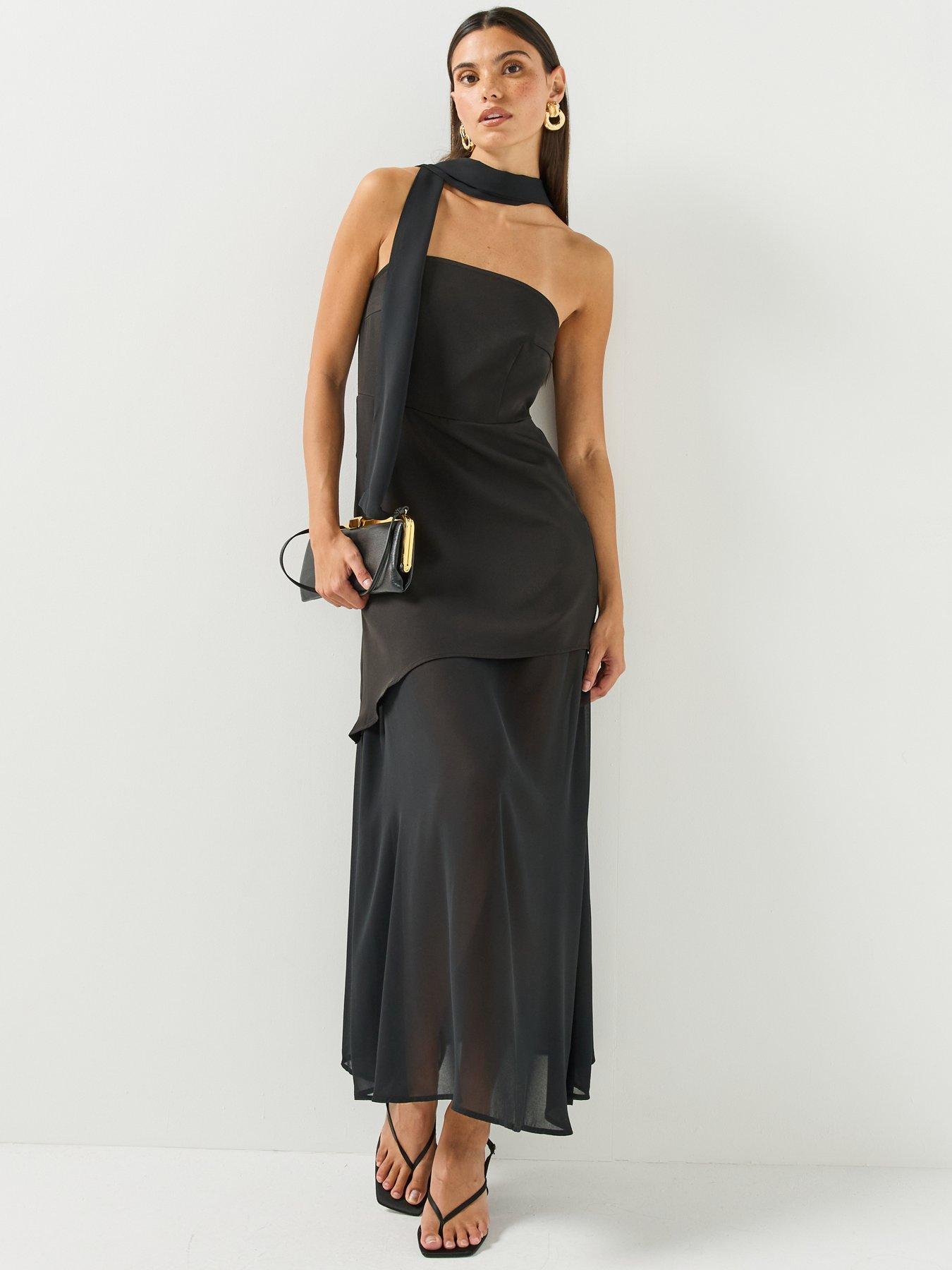 Image 3 of 5 of Vero Moda Womens Jivo Layered Scarf Detail Bandeau Maxi Dress - Black
