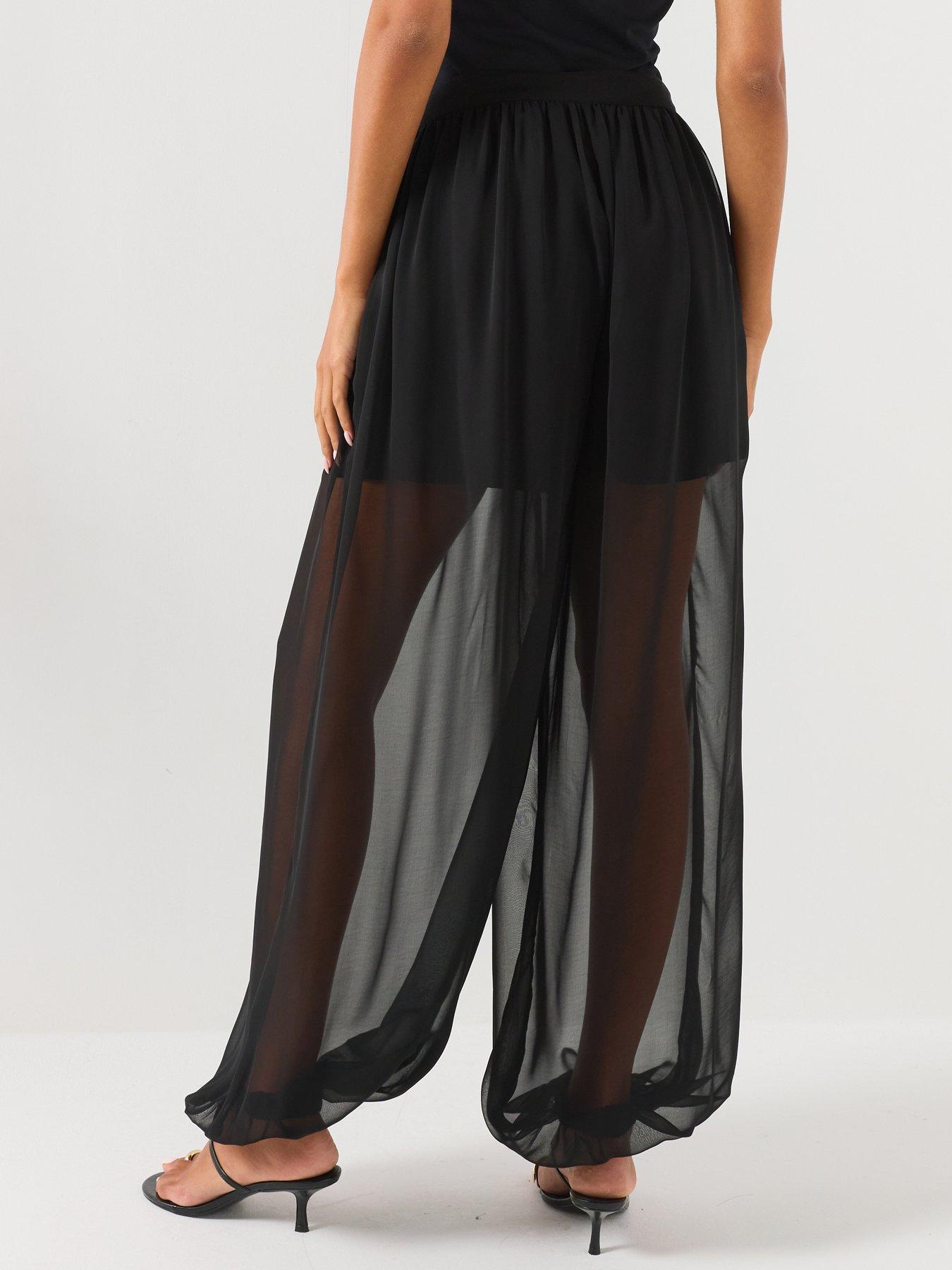 Image 2 of 5 of Vero Moda Vero Moda Womens Sheer Overlay Balloon Trousers - Black