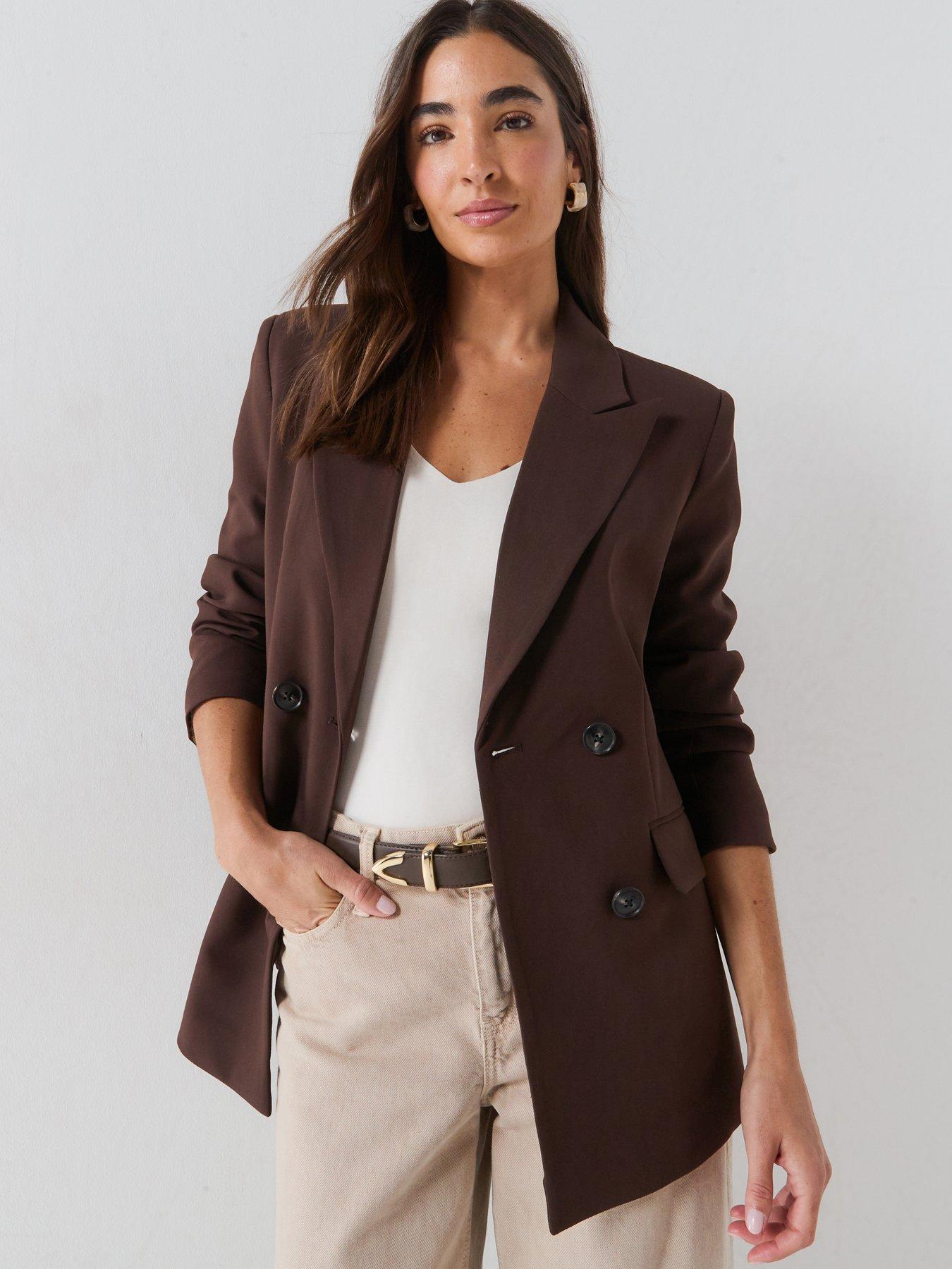 Image 1 of 5 of Vero Moda Womens Vmmagnolia Double-Breasted Tailored Blazer - Brown
