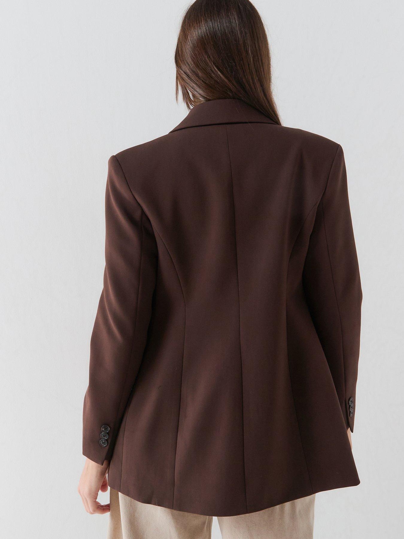 Image 2 of 5 of Vero Moda Womens Vmmagnolia Double-Breasted Tailored Blazer - Brown