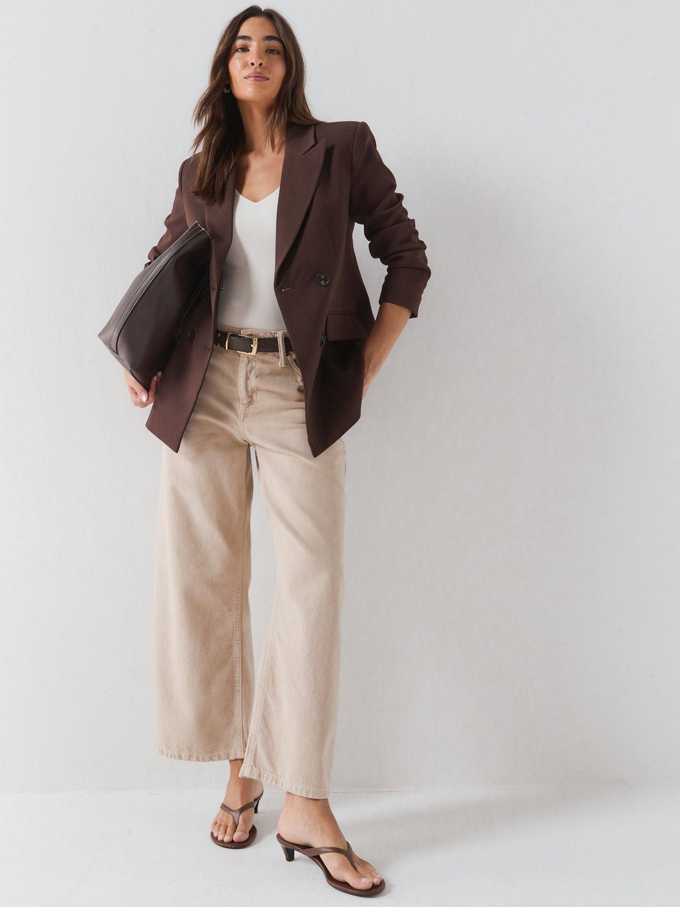 Image 3 of 5 of Vero Moda Womens Vmmagnolia Double-Breasted Tailored Blazer - Brown