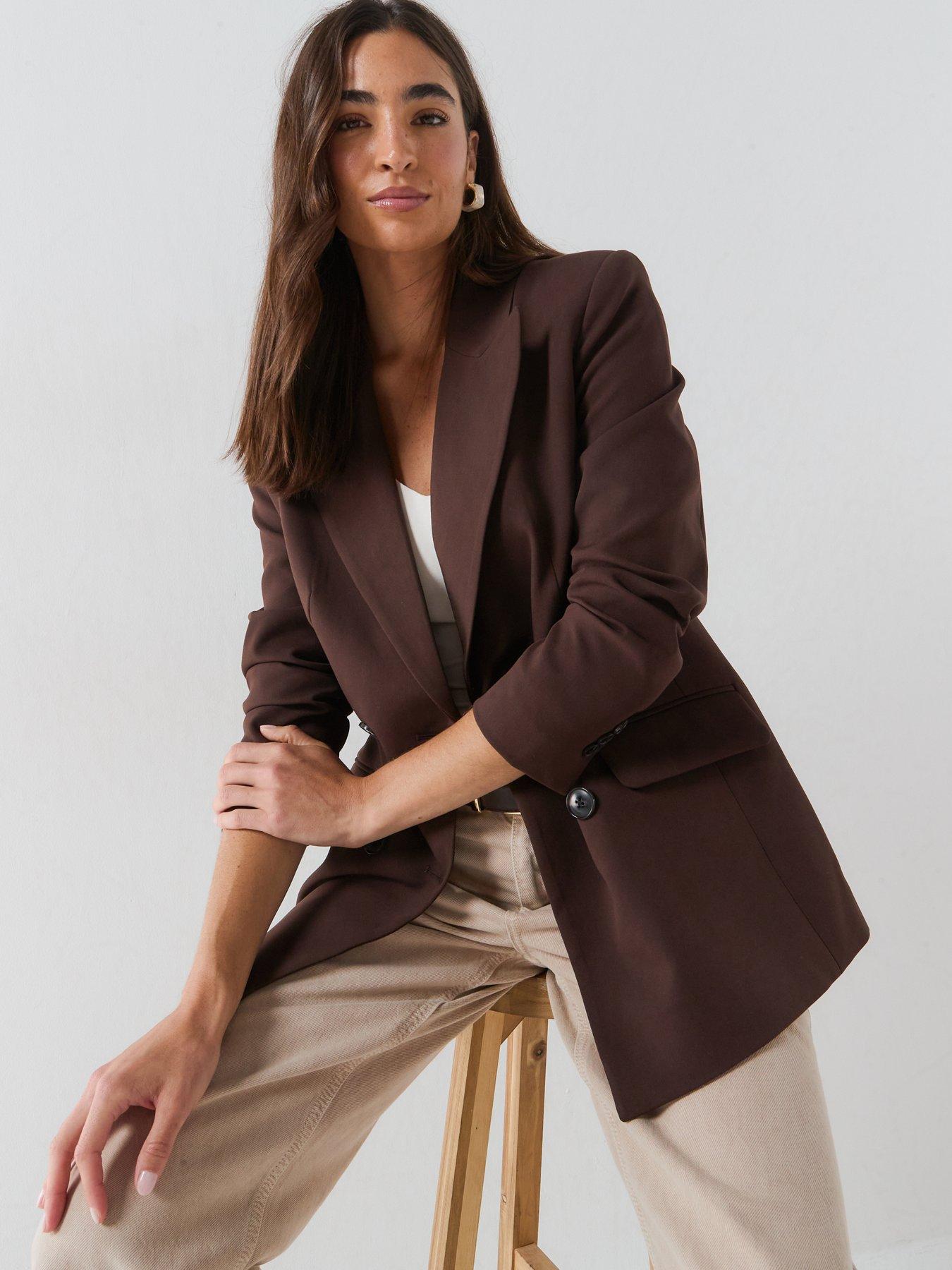 Image 4 of 5 of Vero Moda Womens Vmmagnolia Double-Breasted Tailored Blazer - Brown