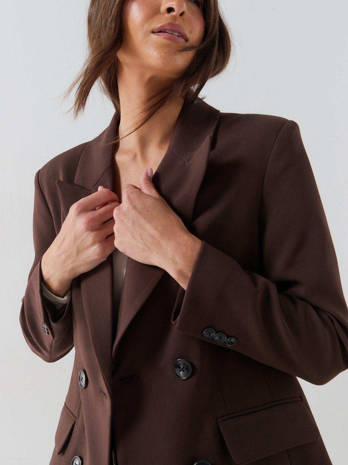 Image 5 of 5 of Vero Moda Womens Vmmagnolia Double-Breasted Tailored Blazer - Brown