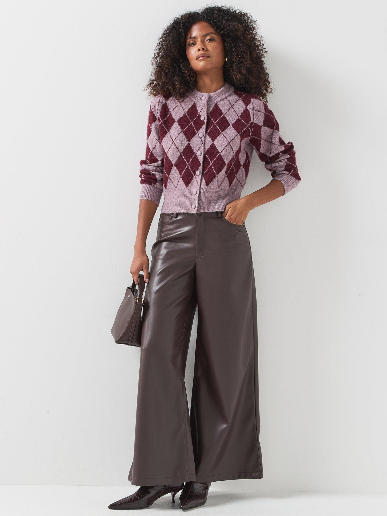 Image 3 of 5 of Vero Moda Womens Argyle Crew Neck Button Through Cardigan - Pink