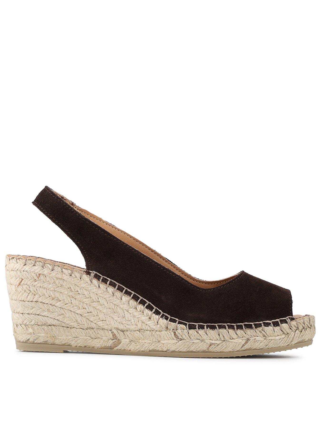 Jones Bootmaker Wide Fit Rosanna Wedge Sandal - Chocolate Suede
