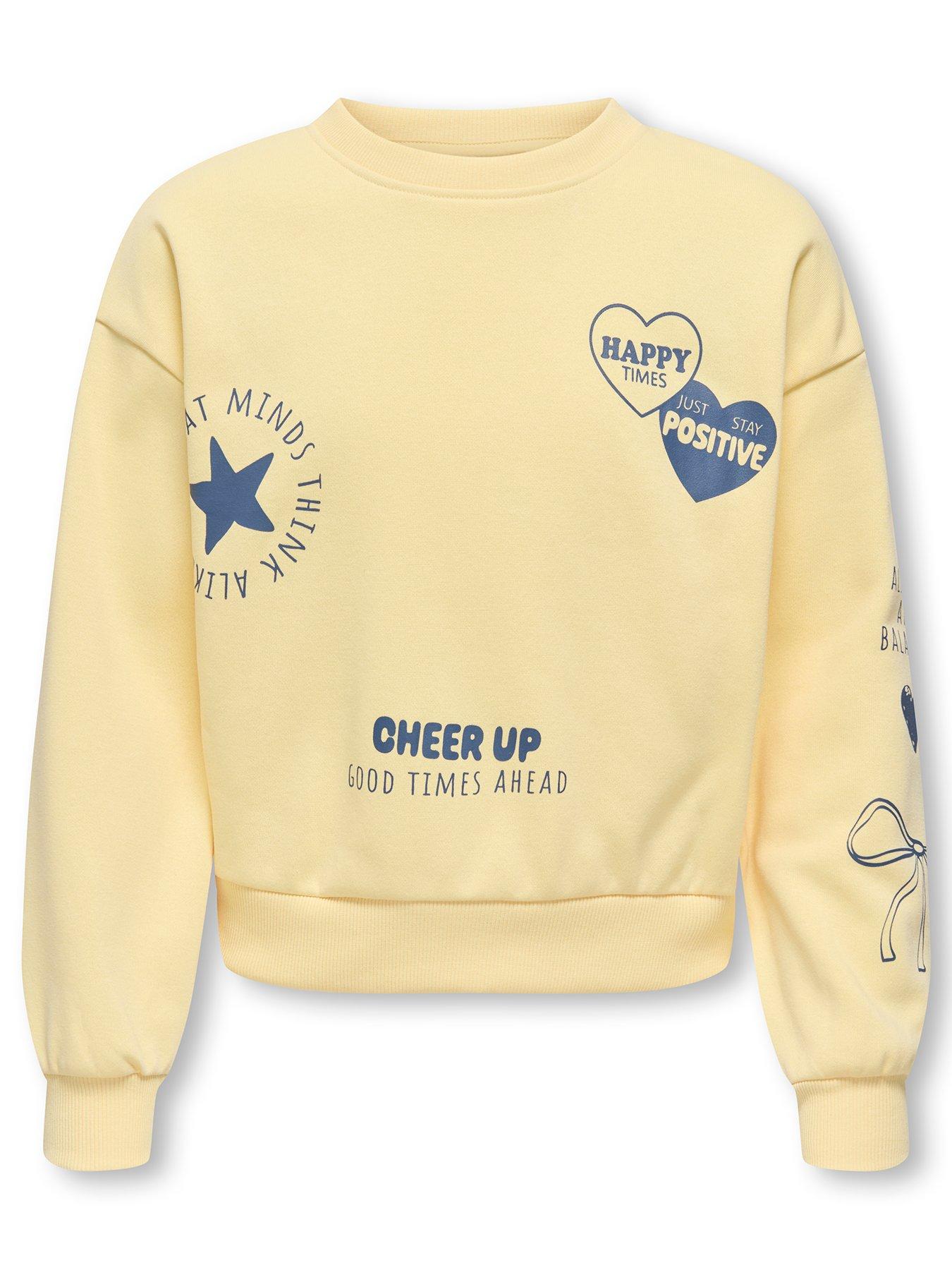 Only Kids Girls Happiness Back Print Sweat - Yellow