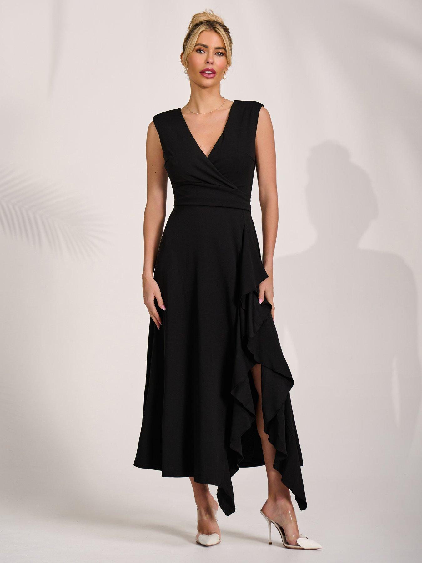 Jolie Moi Frill Detail Wrap Sleeveless Midaxi Dress - Black