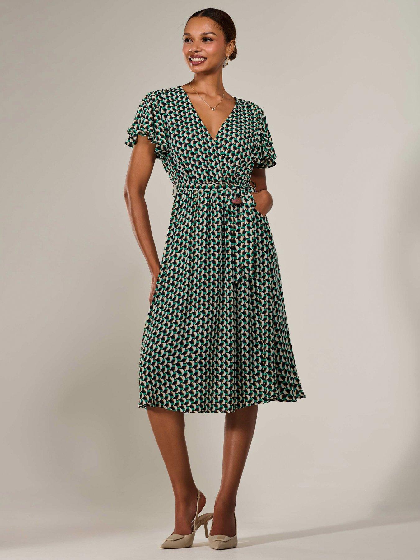 Jolie Moi Short Sleeve Side Tie Midi Dress