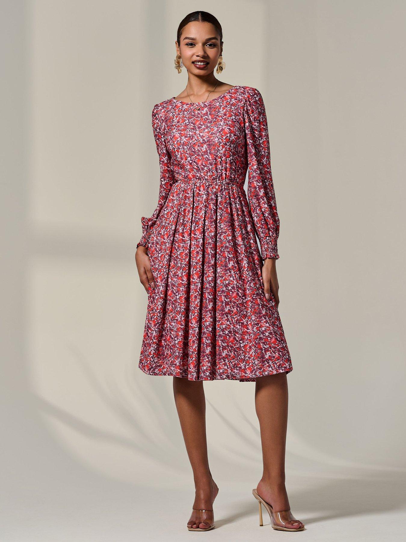 Jolie Moi Long Sleeve Jersey Midi Dress - Pink