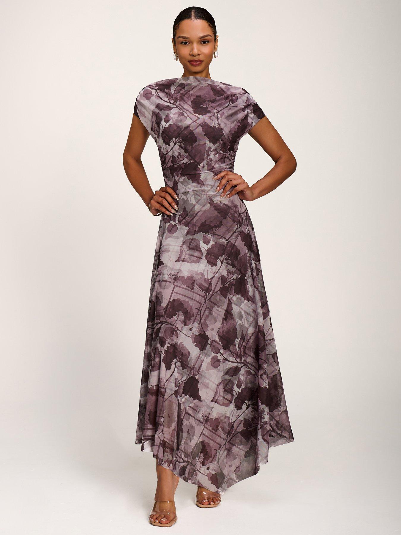 Jolie Moi Asymmetrical Draped Slash Neck Midaxi Dress - Grey