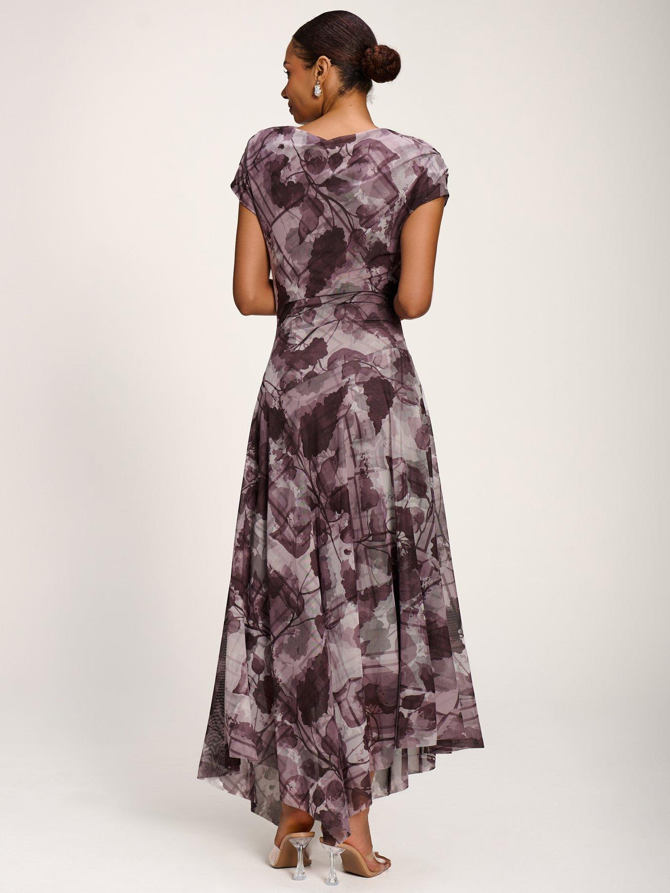 Image 2 of 7 of Jolie Moi Asymmetrical Draped Slash Neck Midaxi Dress - Grey