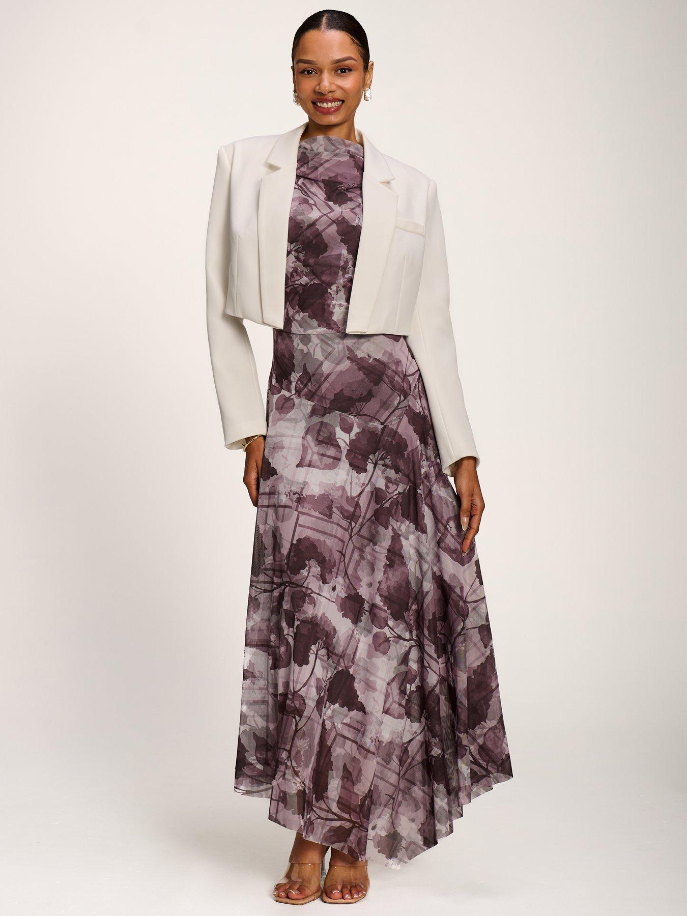 Image 3 of 7 of Jolie Moi Asymmetrical Draped Slash Neck Midaxi Dress - Grey