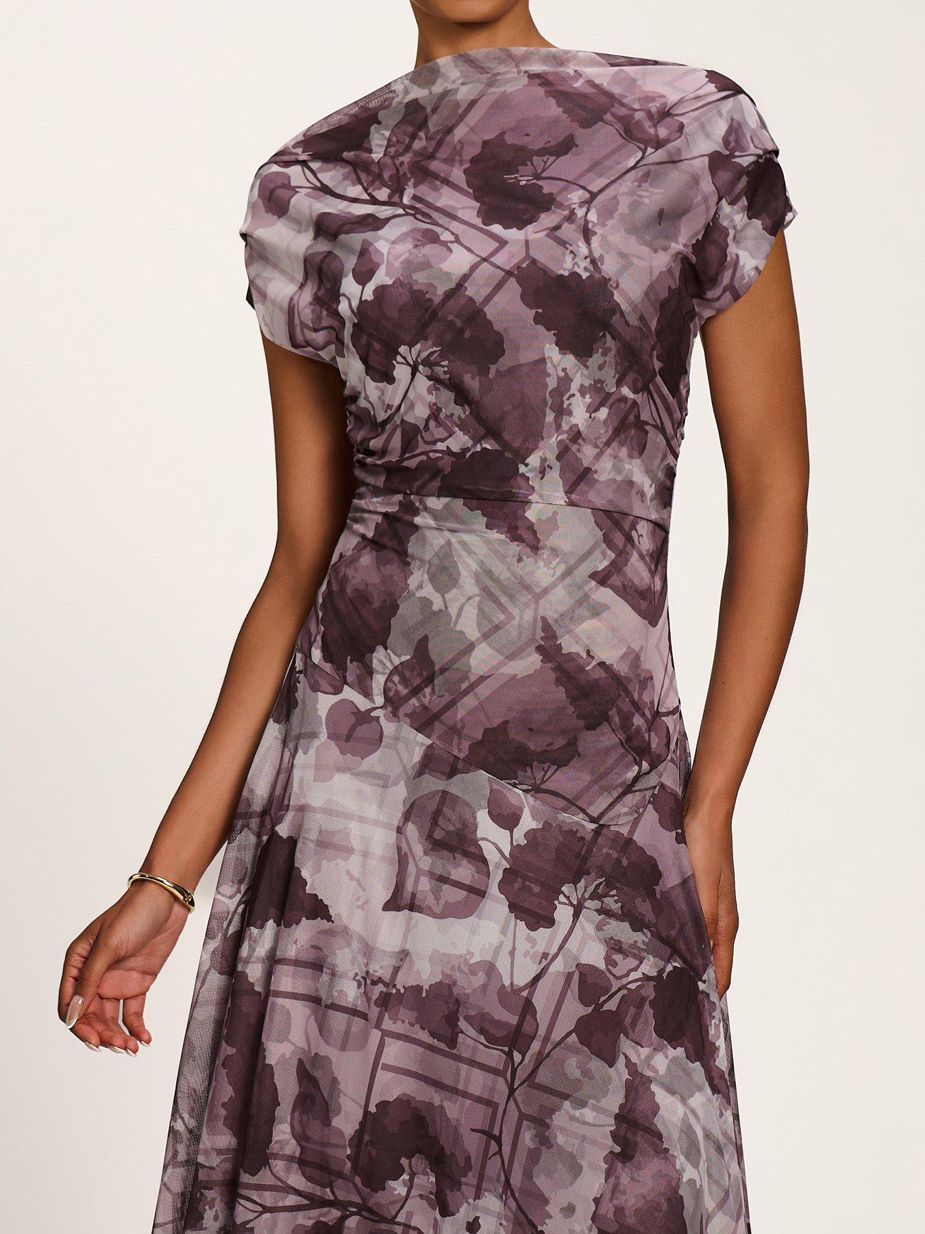 Image 4 of 7 of Jolie Moi Asymmetrical Draped Slash Neck Midaxi Dress - Grey