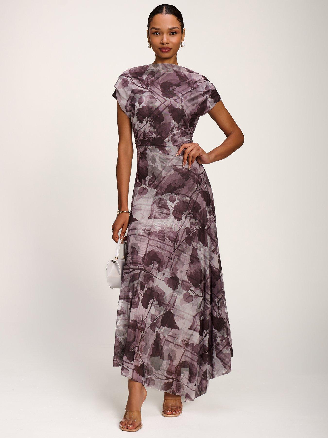 Image 5 of 7 of Jolie Moi Asymmetrical Draped Slash Neck Midaxi Dress - Grey