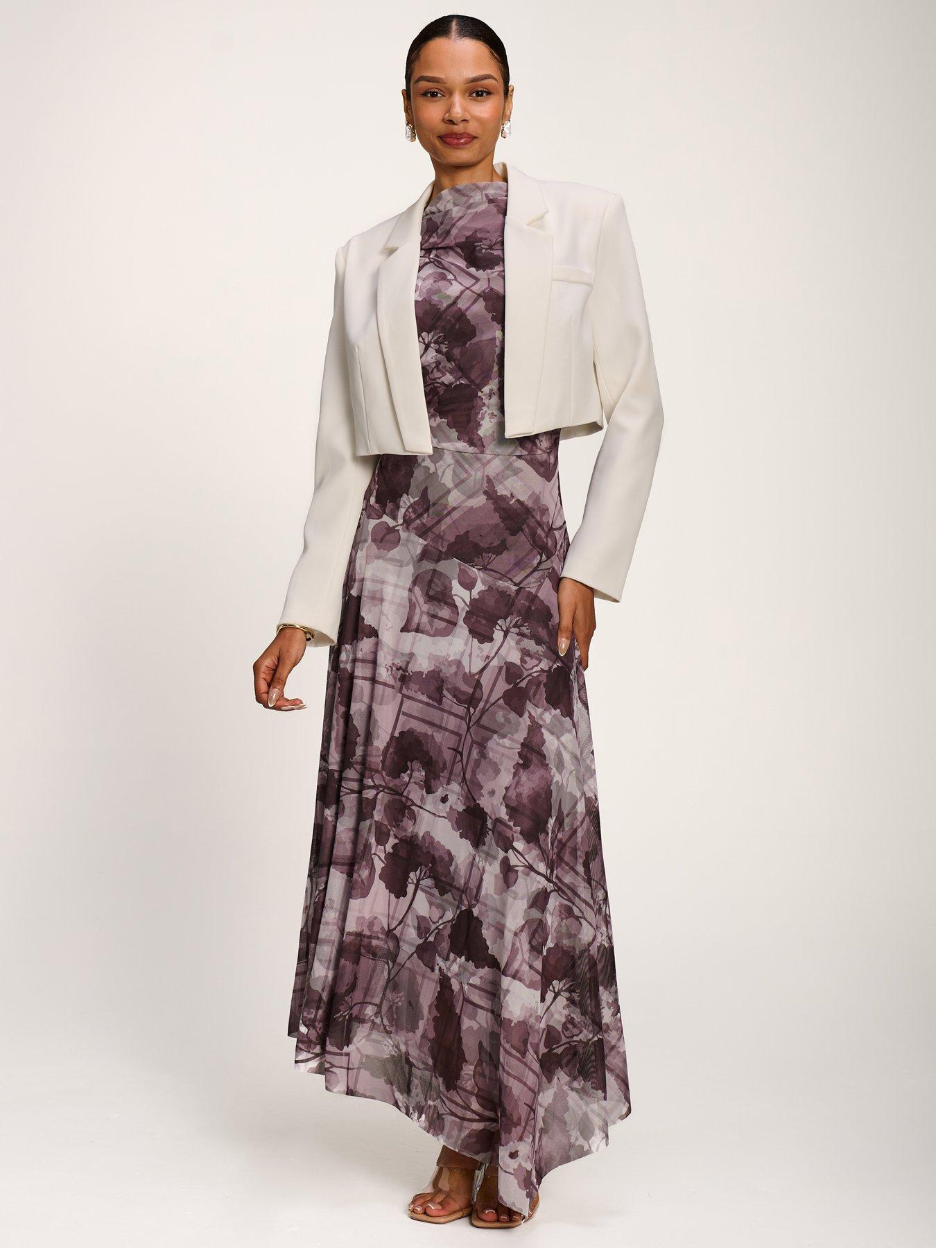 Image 6 of 7 of Jolie Moi Asymmetrical Draped Slash Neck Midaxi Dress - Grey
