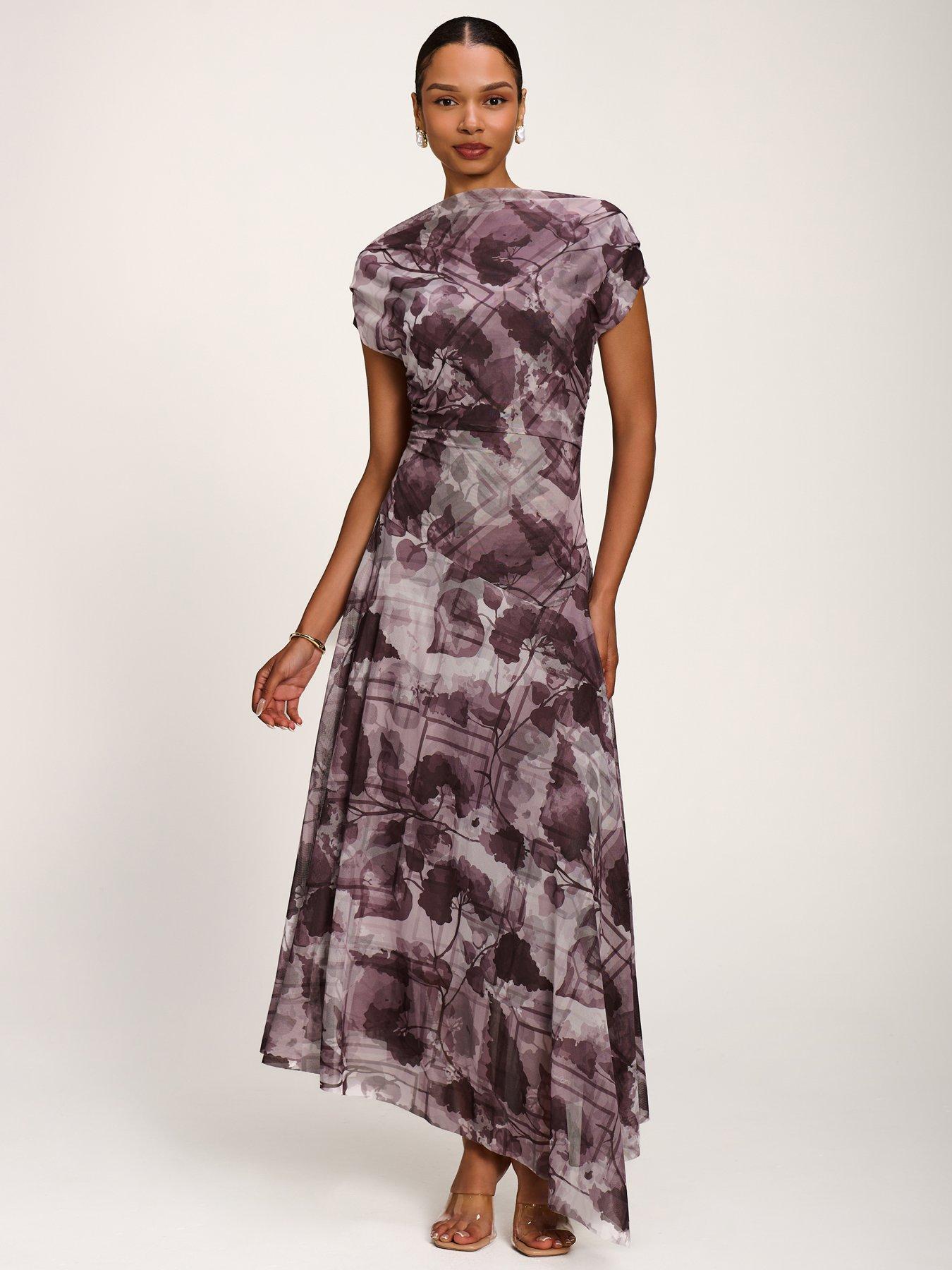 Image 7 of 7 of Jolie Moi Asymmetrical Draped Slash Neck Midaxi Dress - Grey