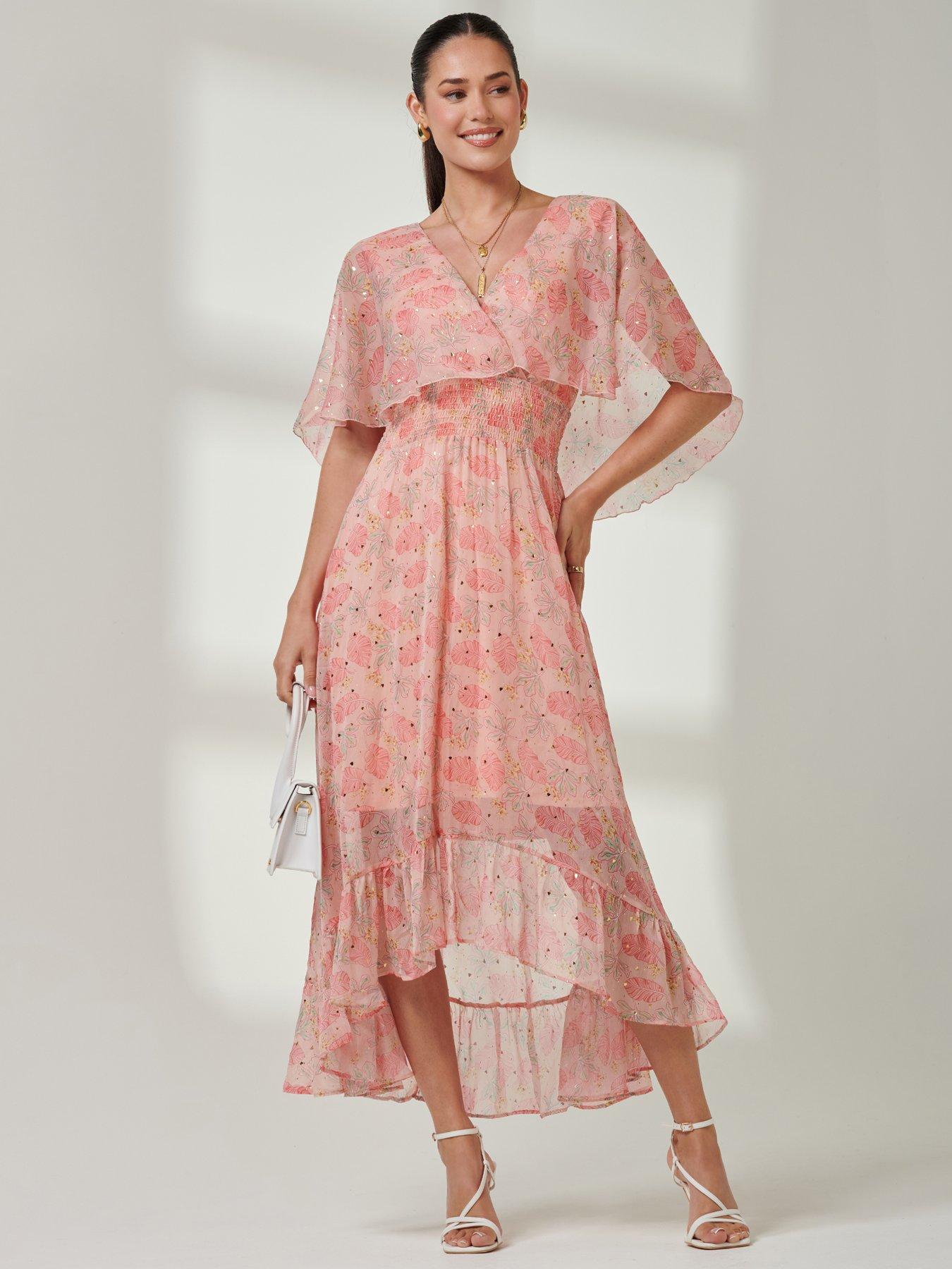 Jolie Moi Frill V Neck Chiffon Maxi Dress - Orange Multi
