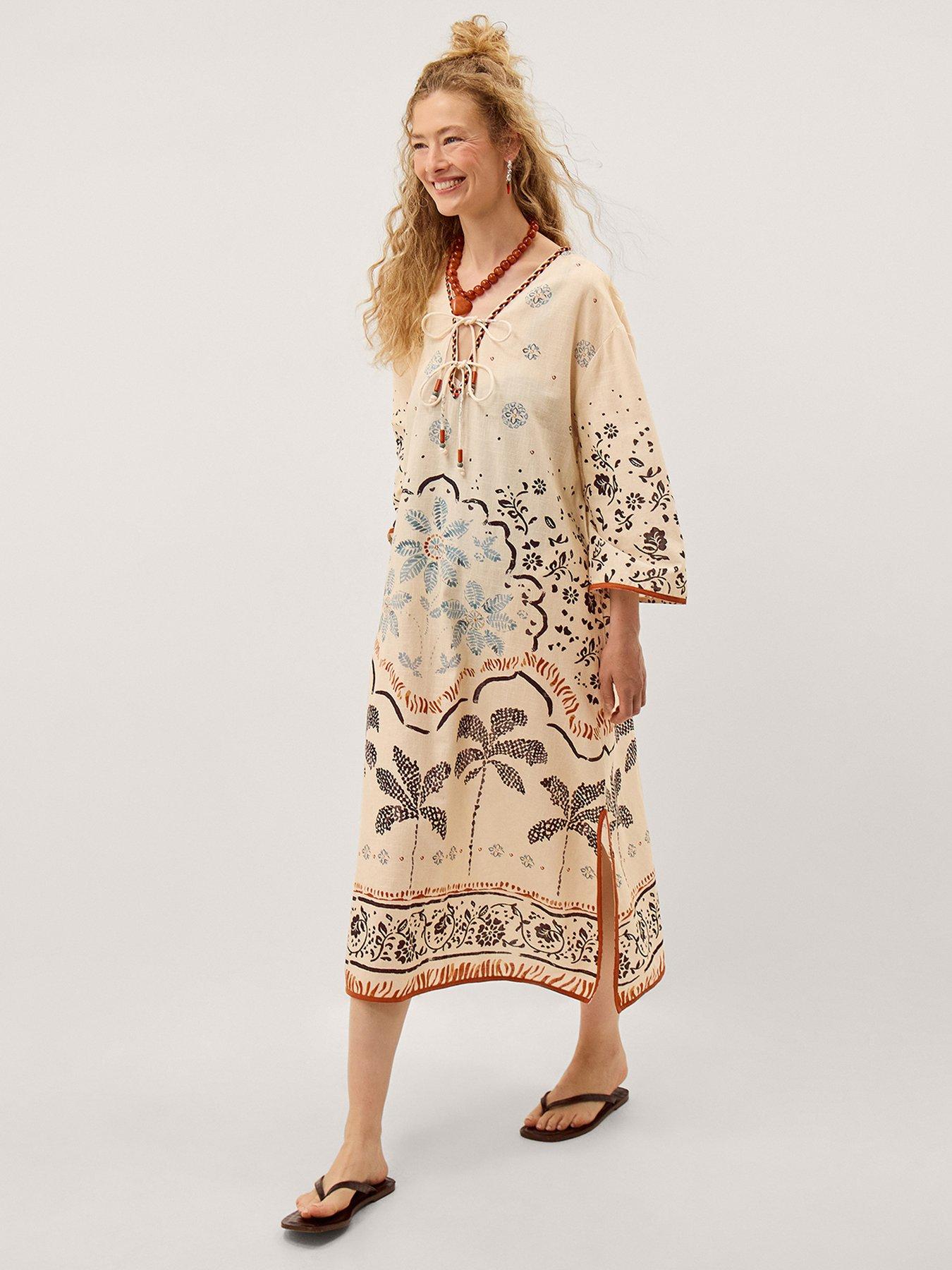 Monsoon Aleah Tropical Print Midi Kaftan - Ivory