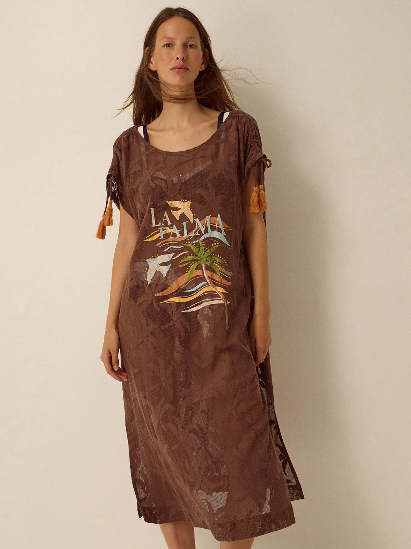 Monsoon La Palma Jacquard Midi Kaftan - Brown