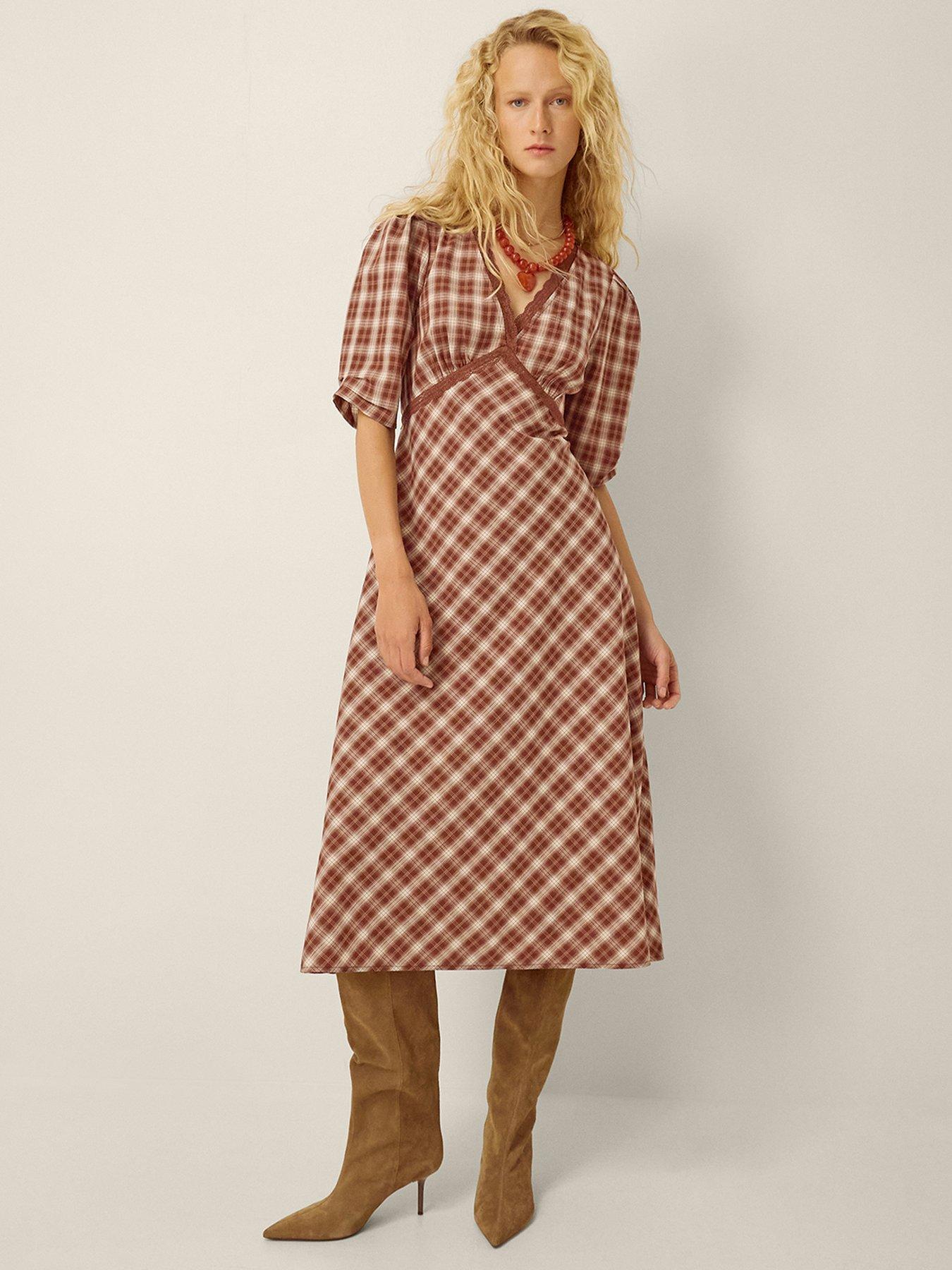 Monsoon Frankie Check Midi Dress - Brown
