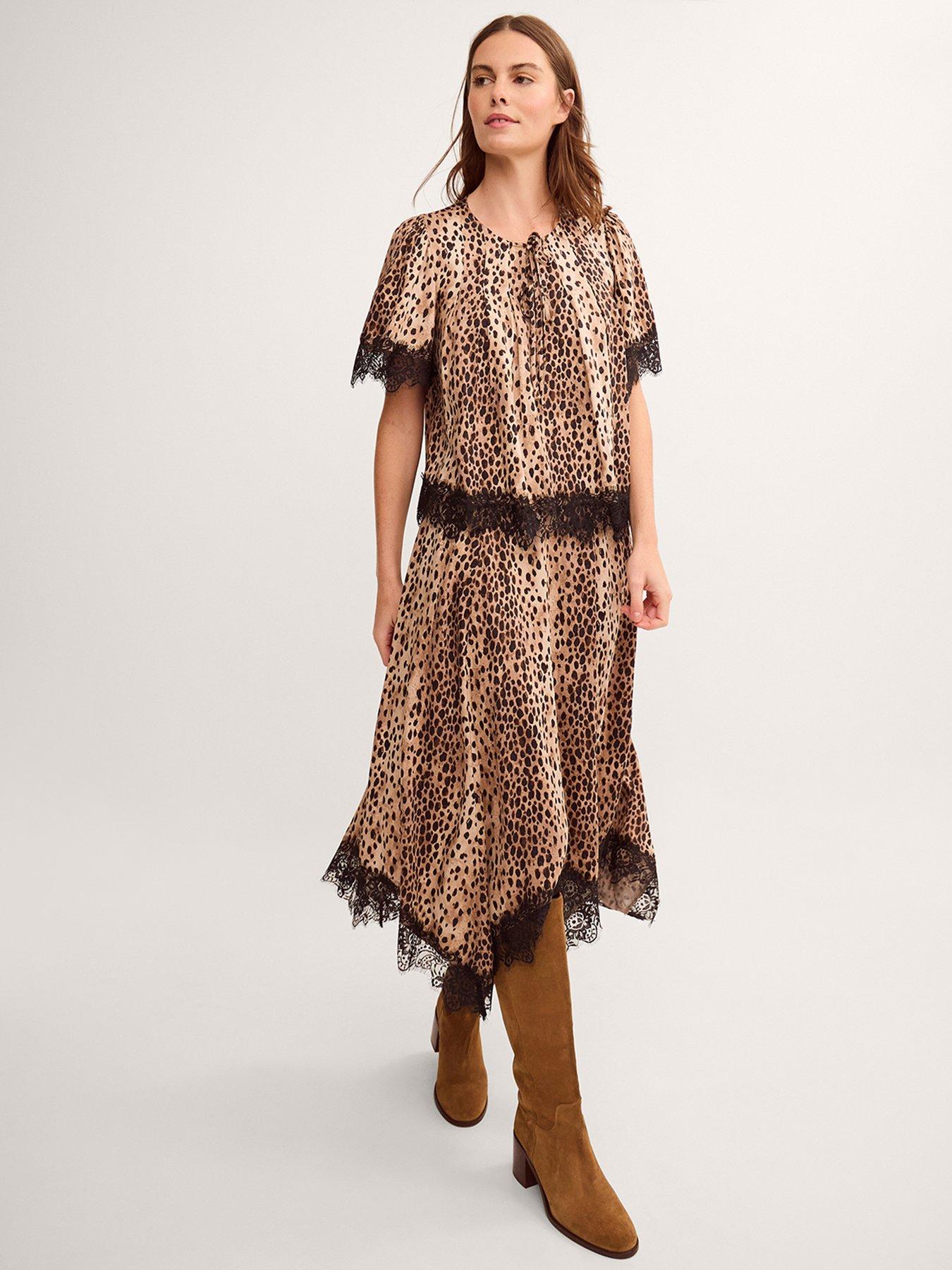 Image 3 of 5 of Monsoon Babette Leopard Print Lace Top - Brown