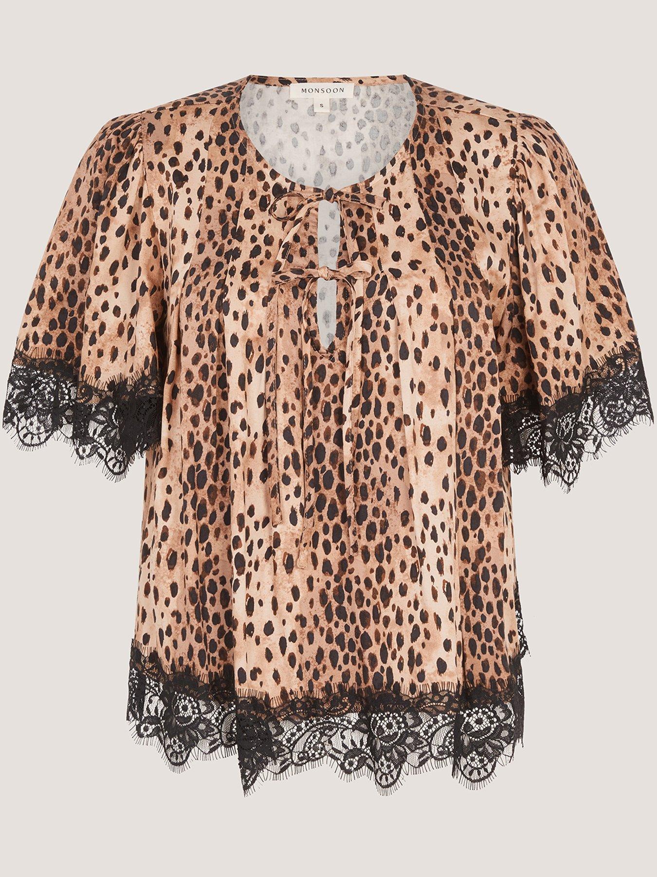 Image 5 of 5 of Monsoon Babette Leopard Print Lace Top - Brown