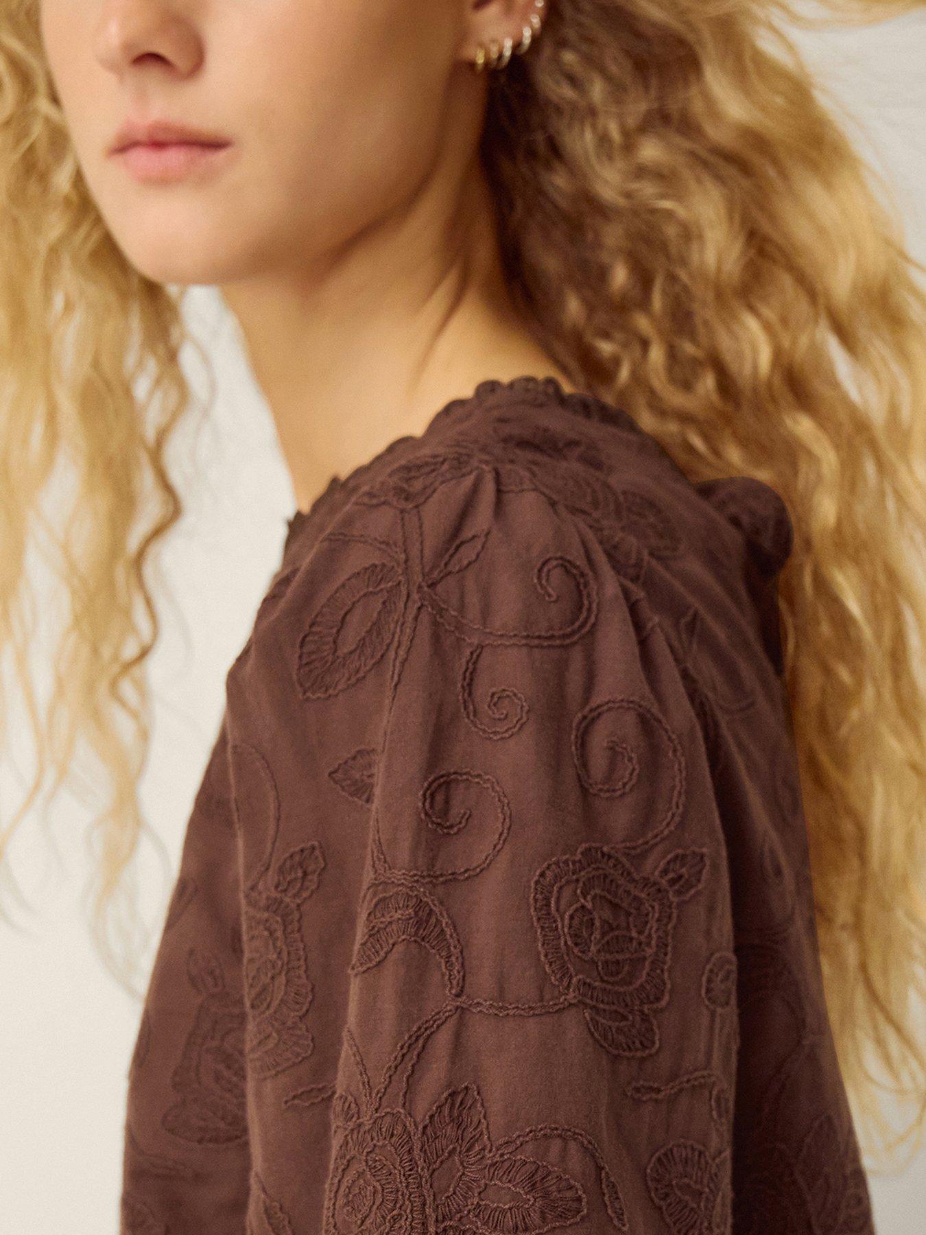 Image 2 of 4 of Monsoon Sabine Floral Embroidered Top - Brown