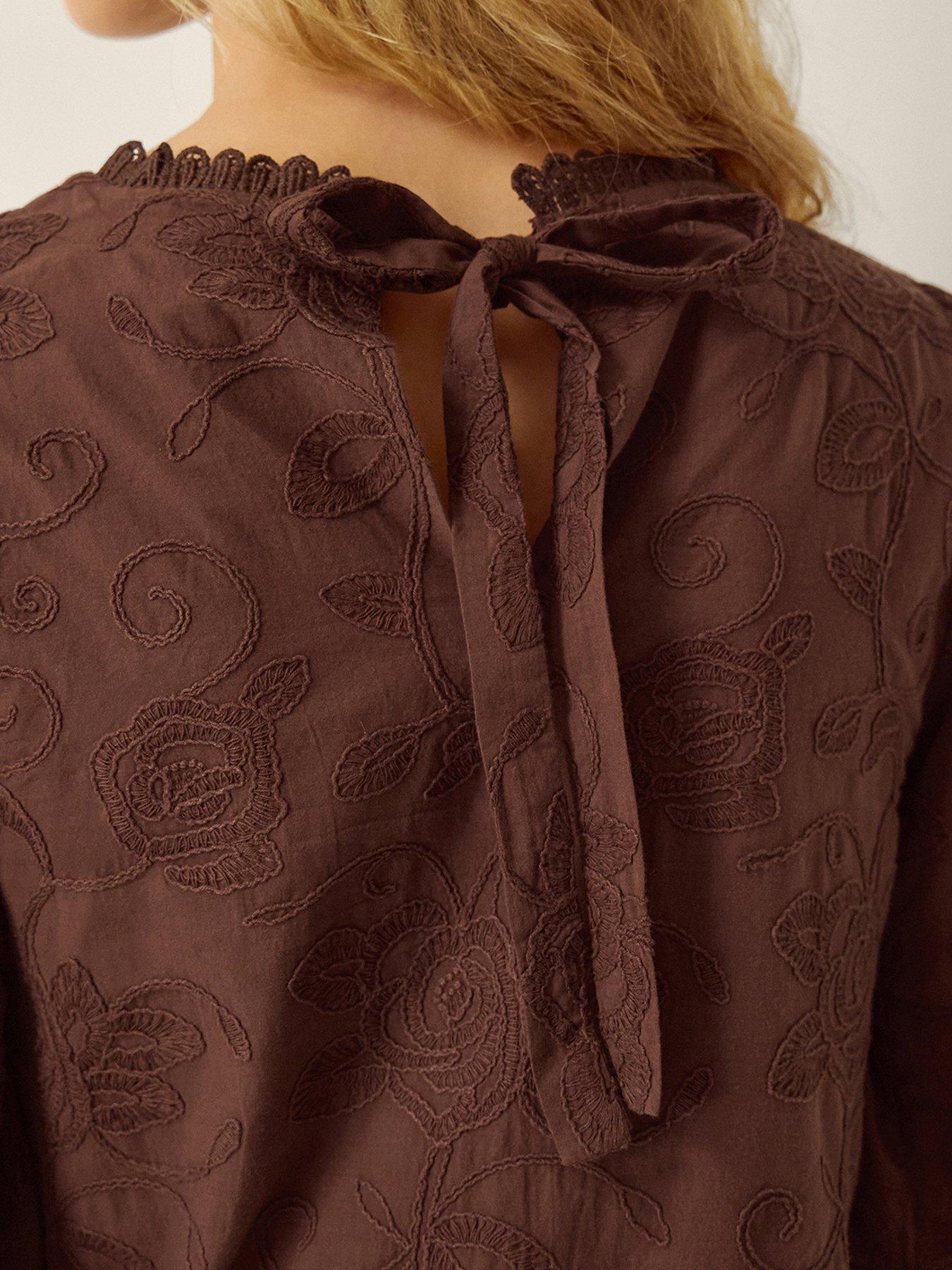 Image 3 of 4 of Monsoon Sabine Floral Embroidered Top - Brown