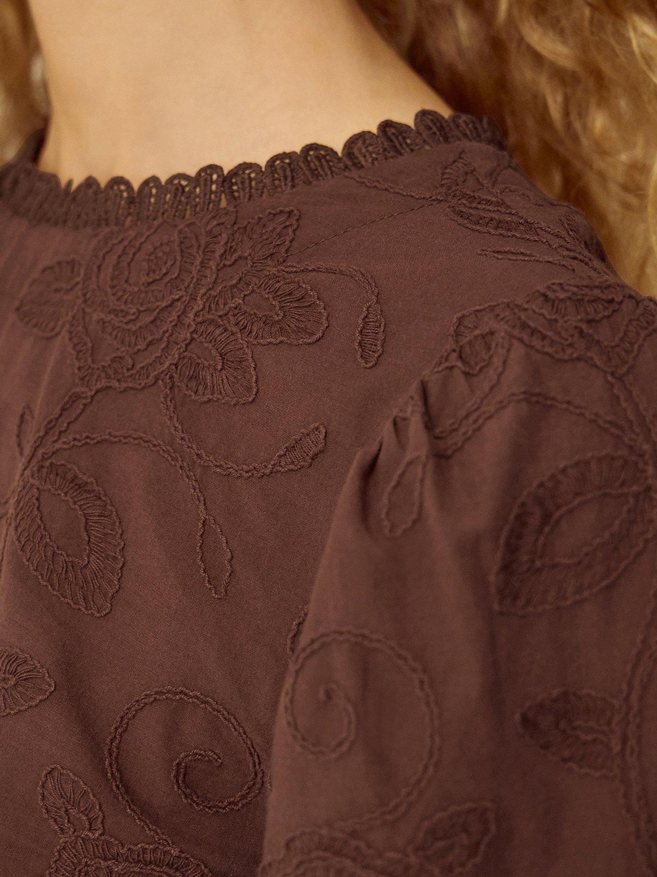 Image 4 of 4 of Monsoon Sabine Floral Embroidered Top - Brown