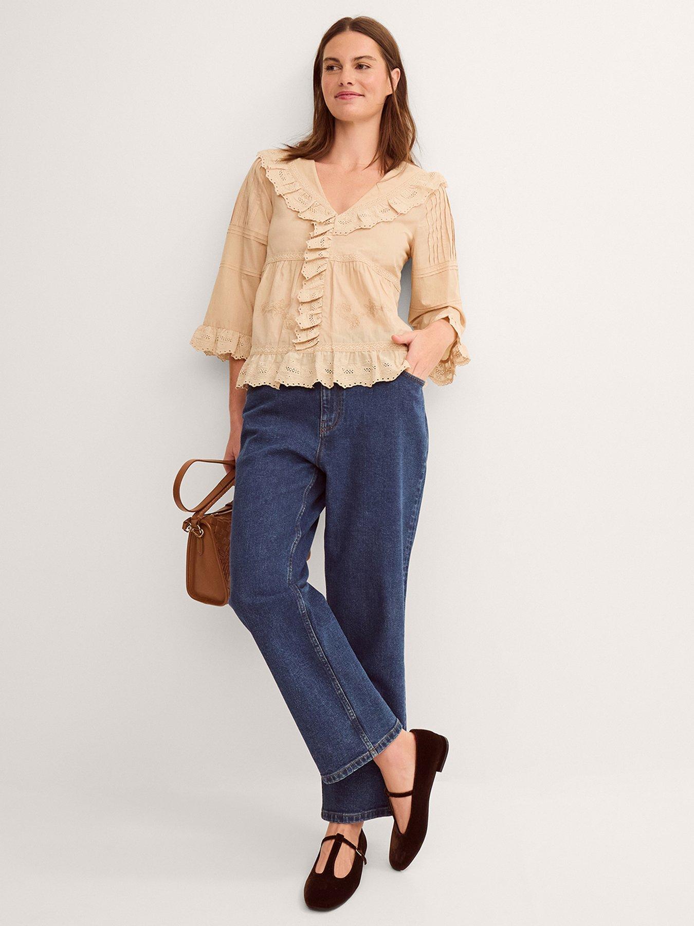 Image 3 of 5 of Monsoon Petra Embroidered Ruffle Blouse - Brown