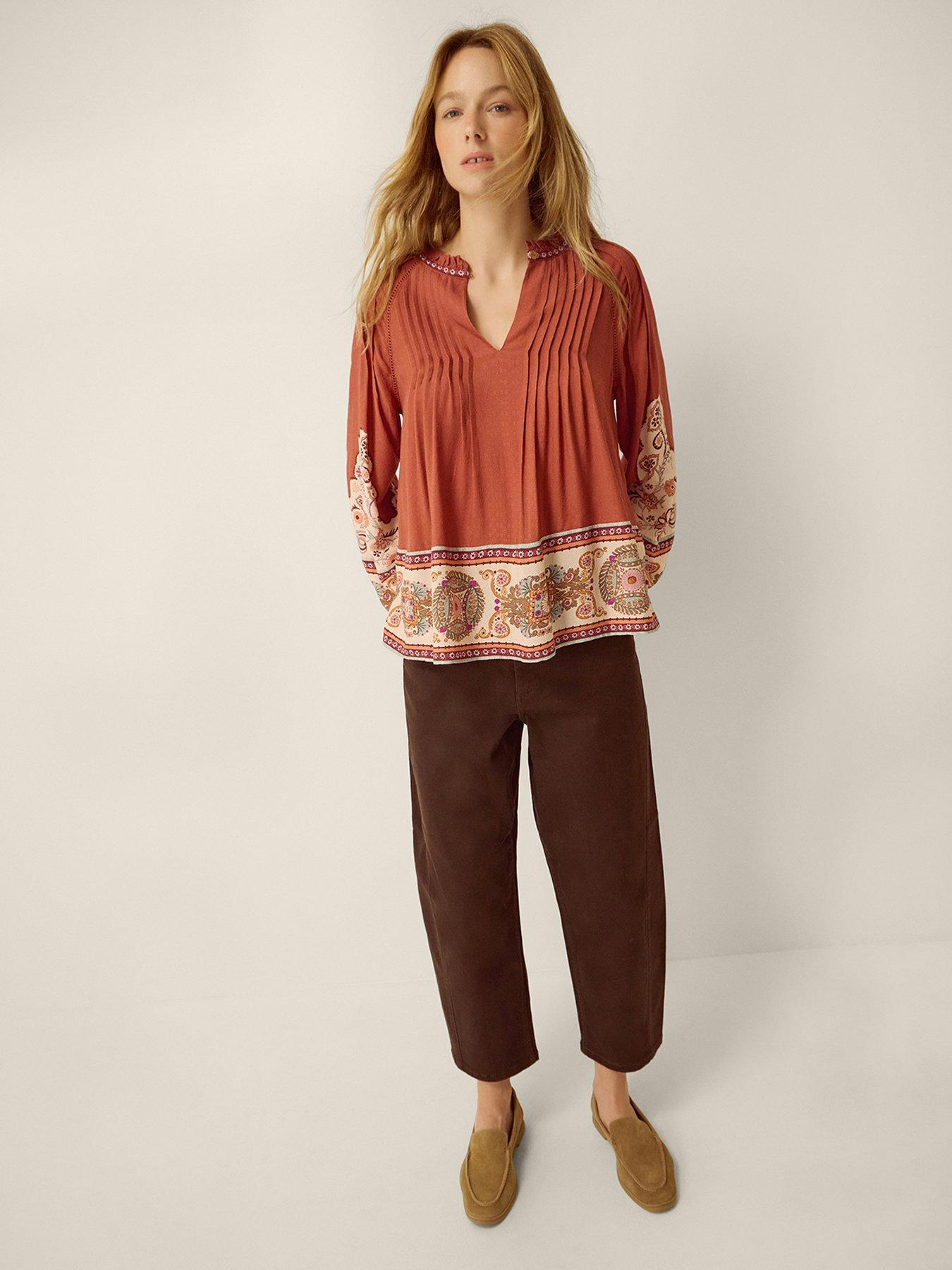 Monsoon Alexandra Floral Pintuck Blouse - Brown