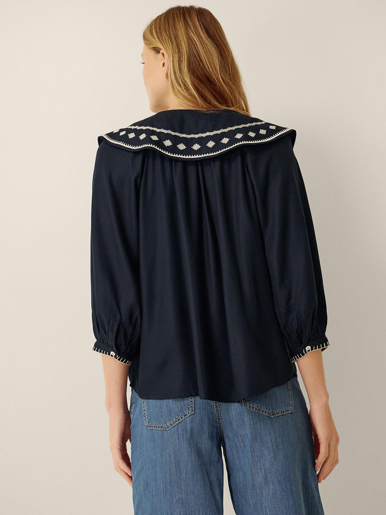 Image 2 of 4 of Monsoon Lila Embroidered Sailor Collar Top - Blue