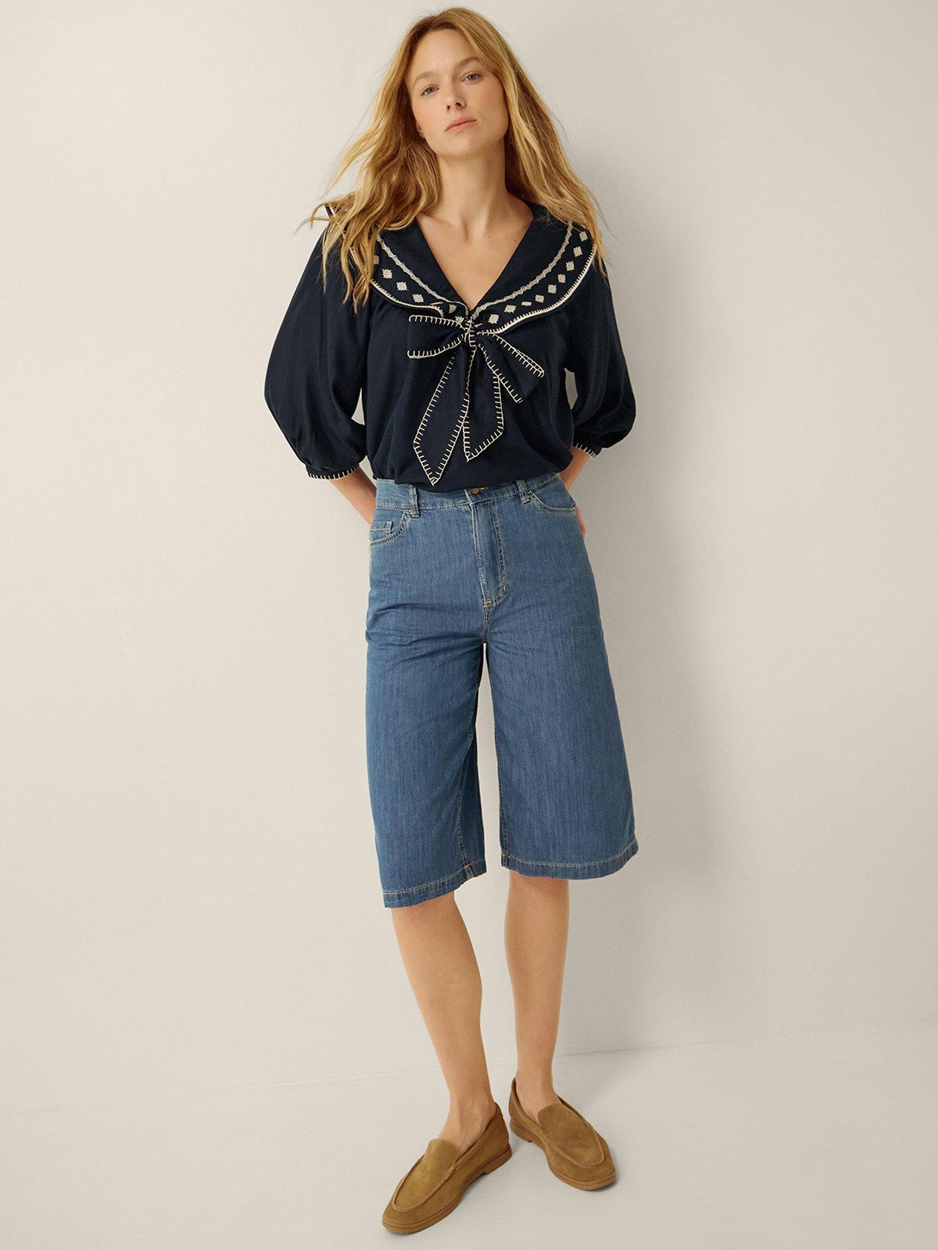 Image 4 of 4 of Monsoon Lila Embroidered Sailor Collar Top - Blue