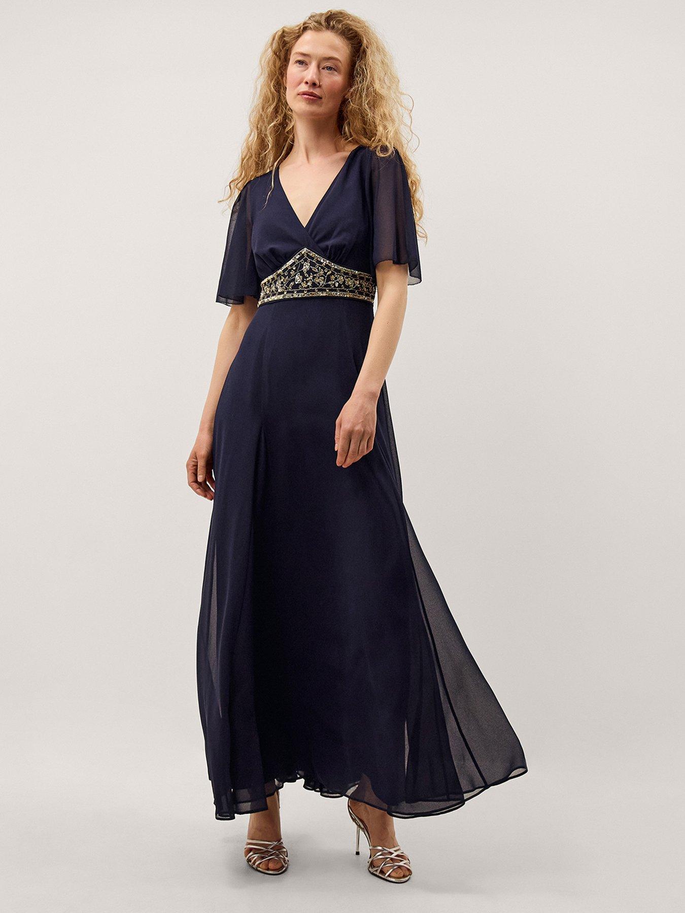 Image 1 of 5 of Monsoon Sienna Emb Dress - Blue