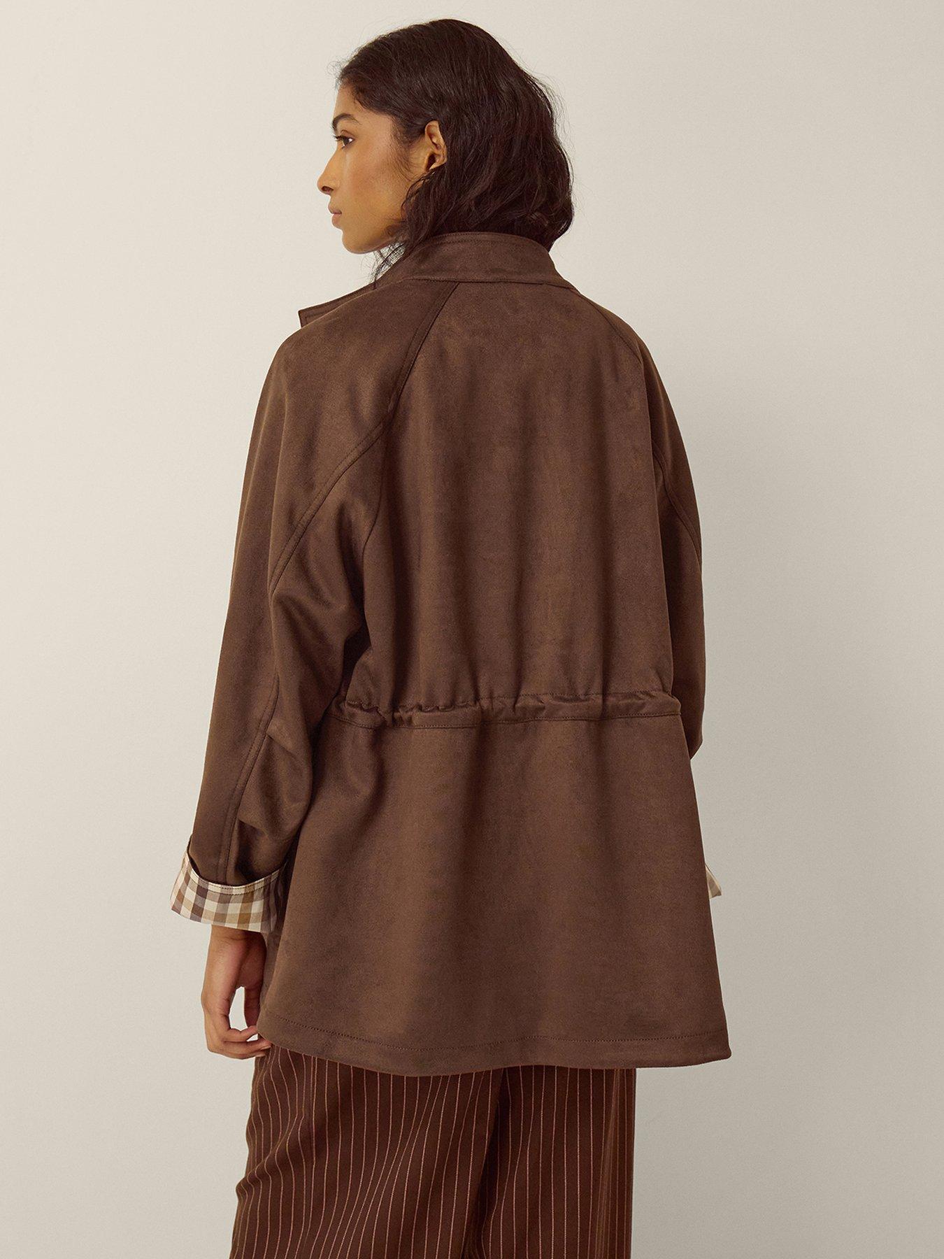 Image 2 of 5 of Monsoon Clara Faux Suede Jacket - Brown