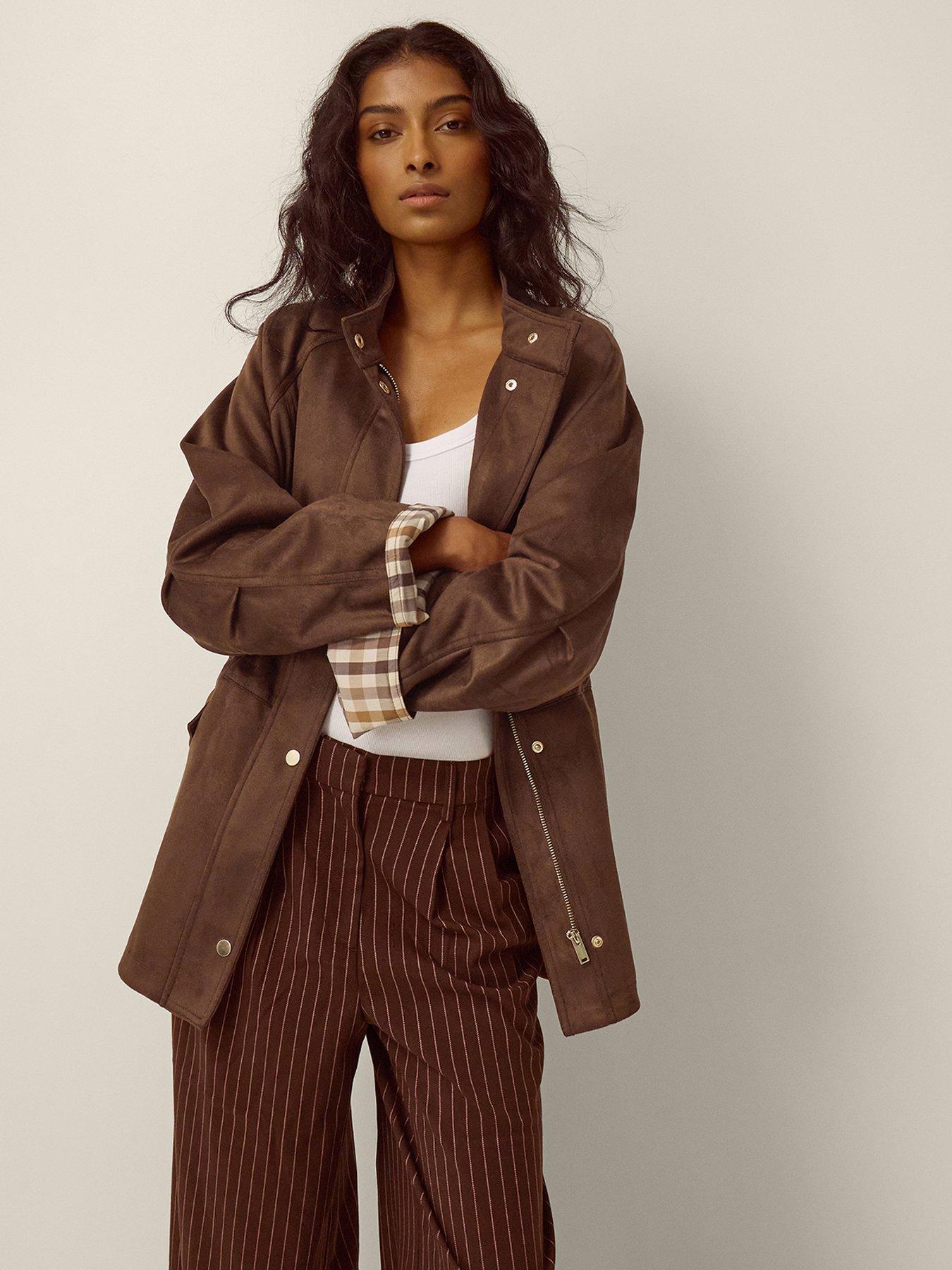 Image 3 of 5 of Monsoon Clara Faux Suede Jacket - Brown