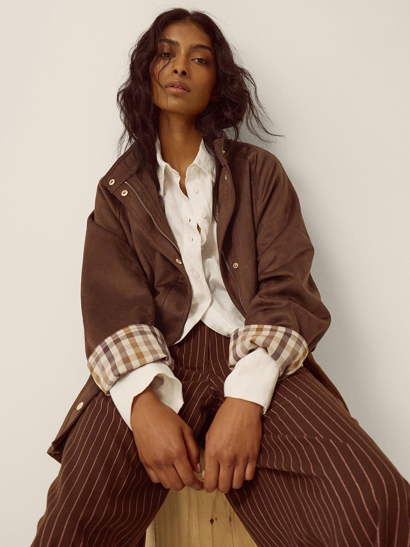 Image 4 of 5 of Monsoon Clara Faux Suede Jacket - Brown