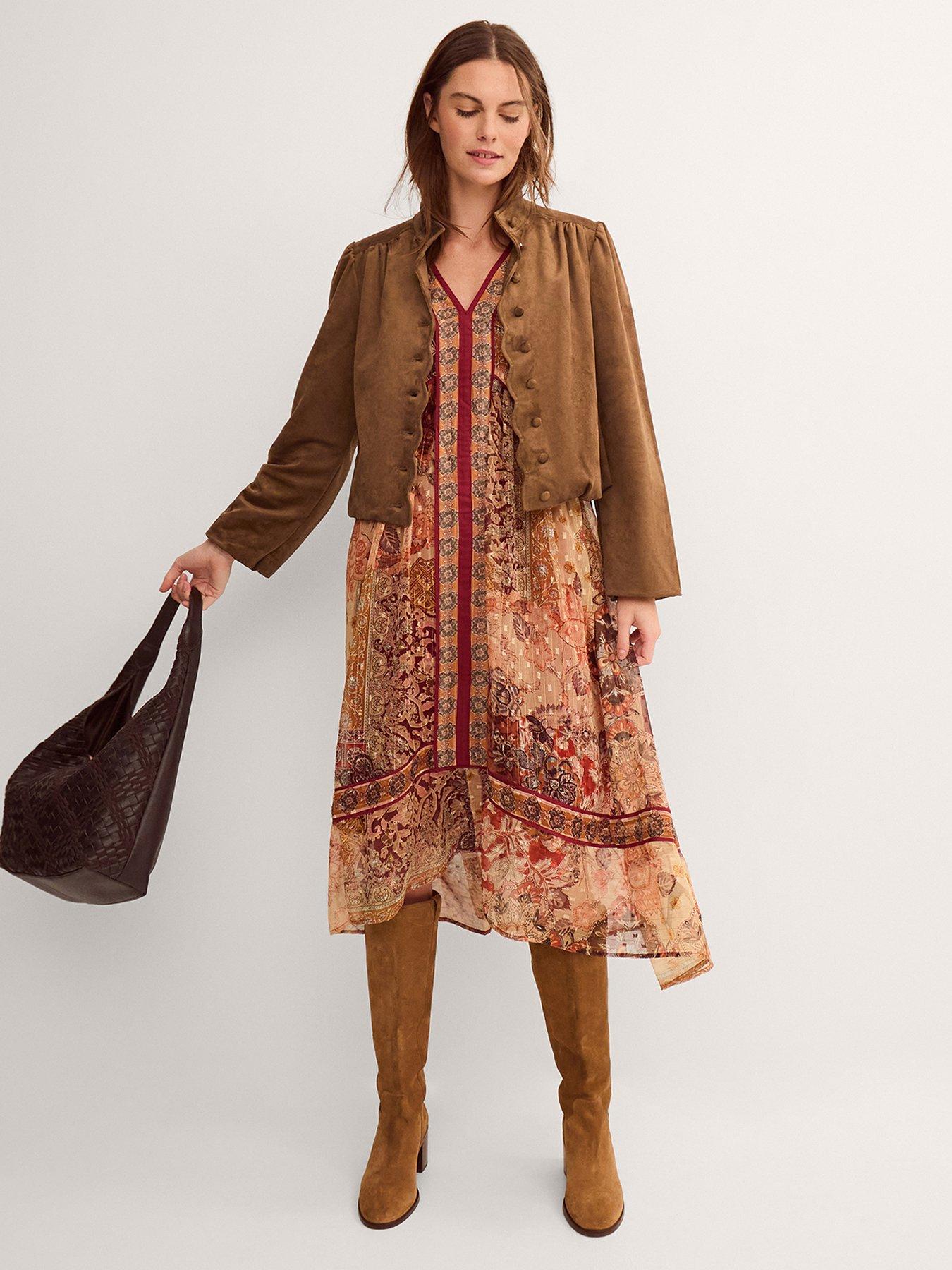Image 3 of 6 of Monsoon Lucia Faux Suede Jacket - Brown