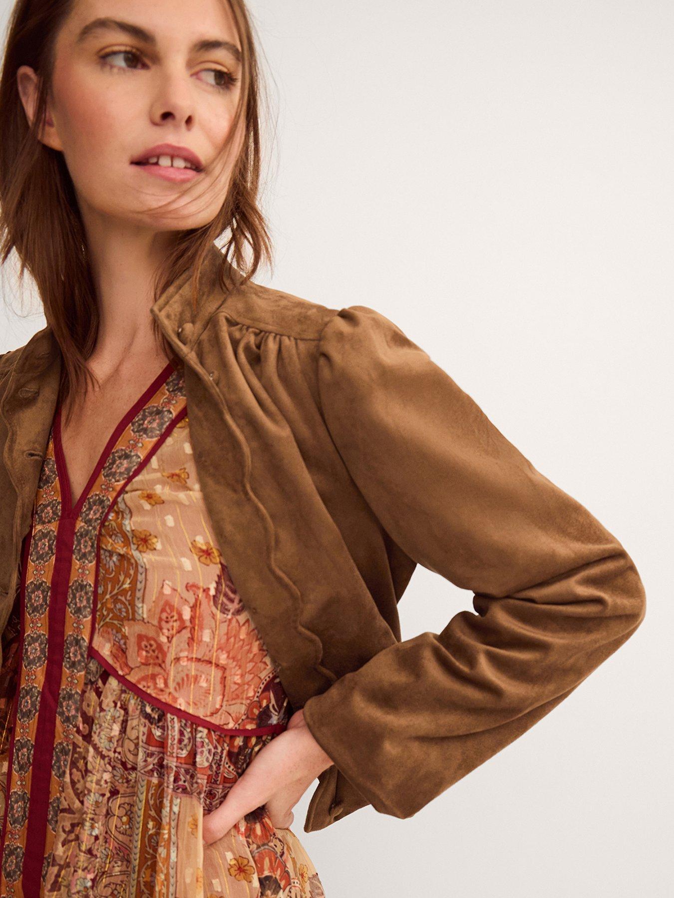 Image 4 of 6 of Monsoon Lucia Faux Suede Jacket - Brown