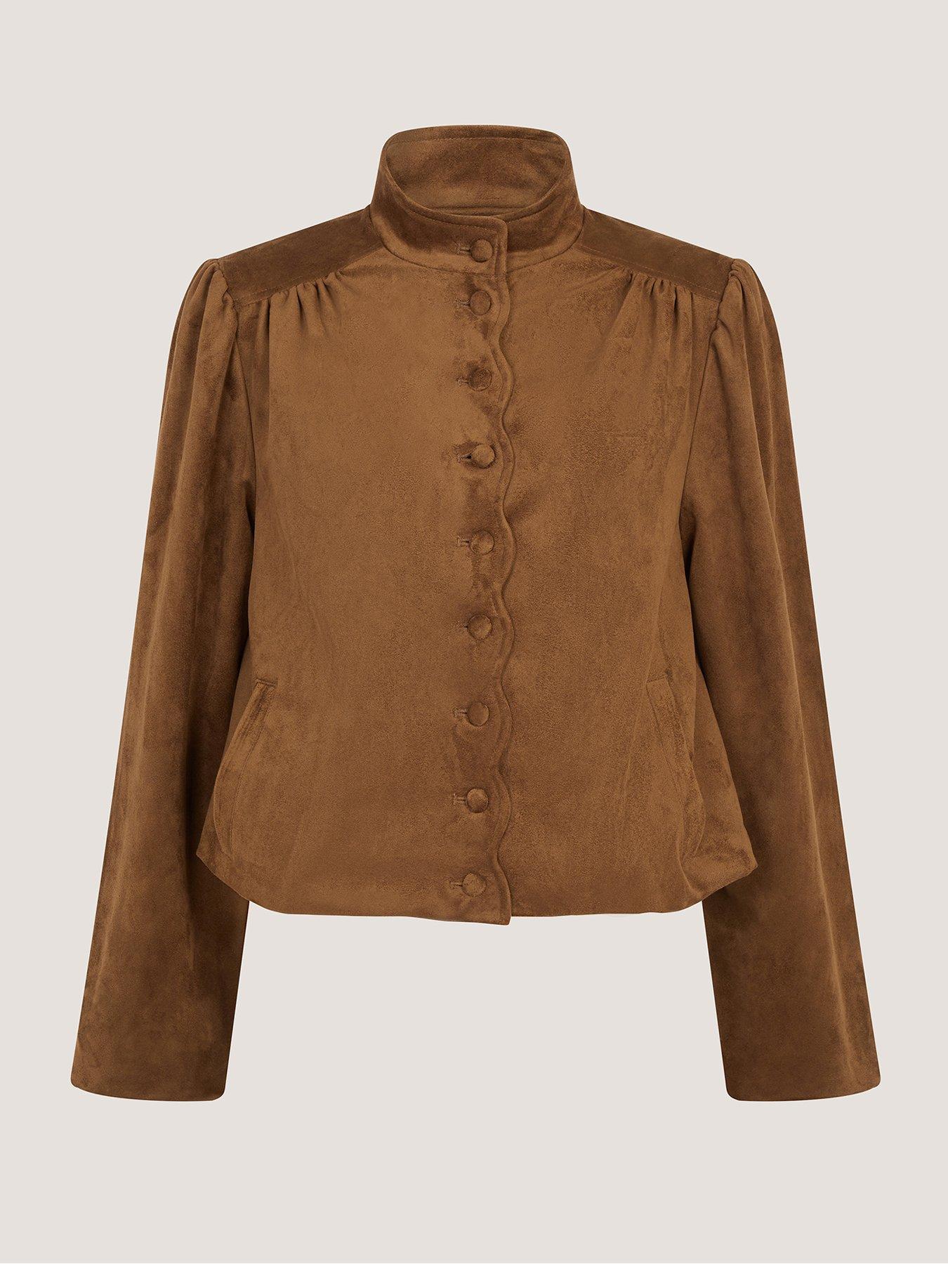 Image 6 of 6 of Monsoon Lucia Faux Suede Jacket - Brown