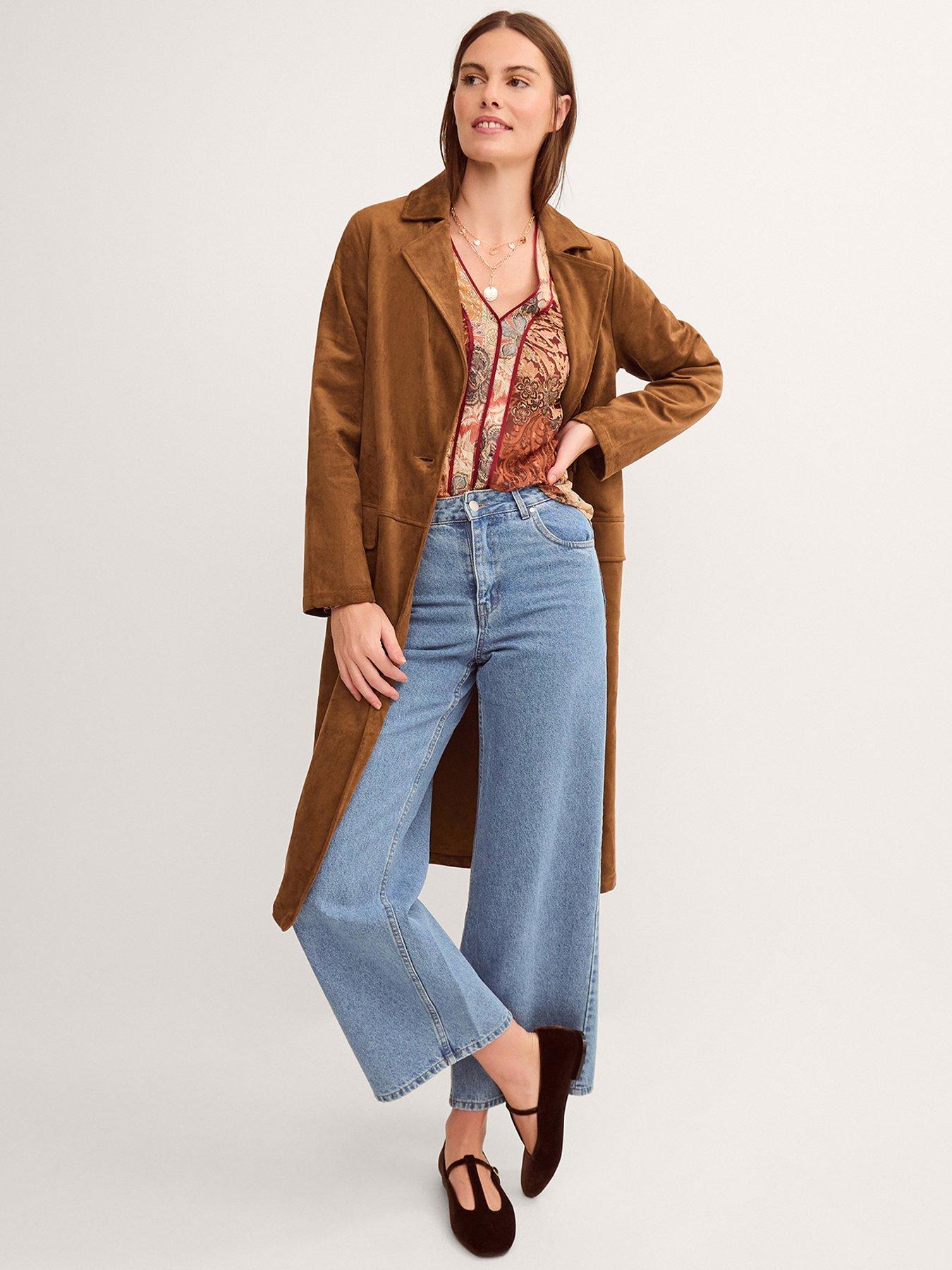 Monsoon Tove Faux Suede Coat - Brown