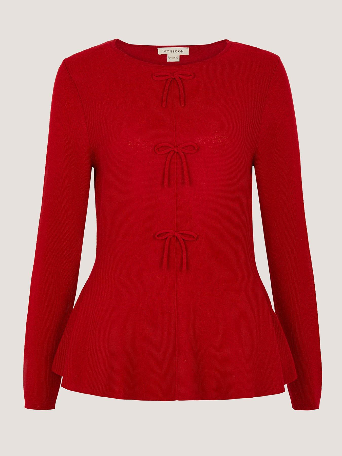 Image 1 of 2 of Monsoon Paula Bow Peplum Jumper - Red