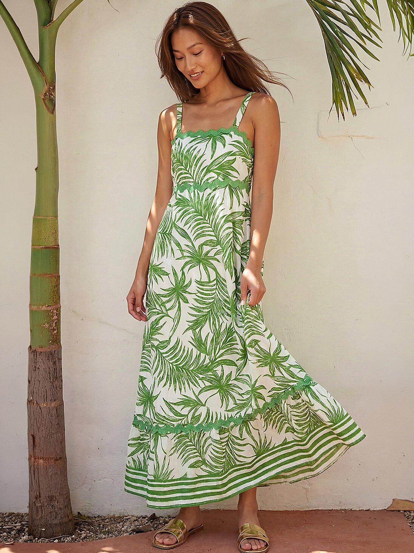 Roman Leaf Print Ric Rac Dress